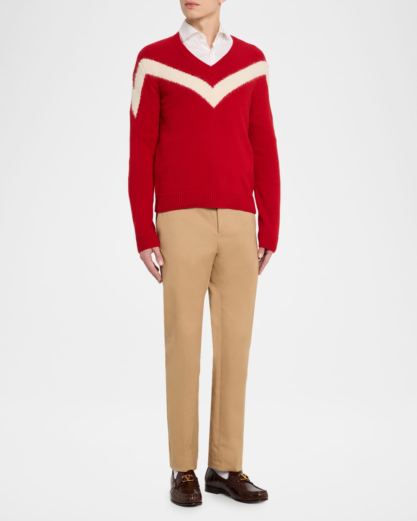 Valentino Garavani Men's Wool V-Neck Sweater with VLogo Bow