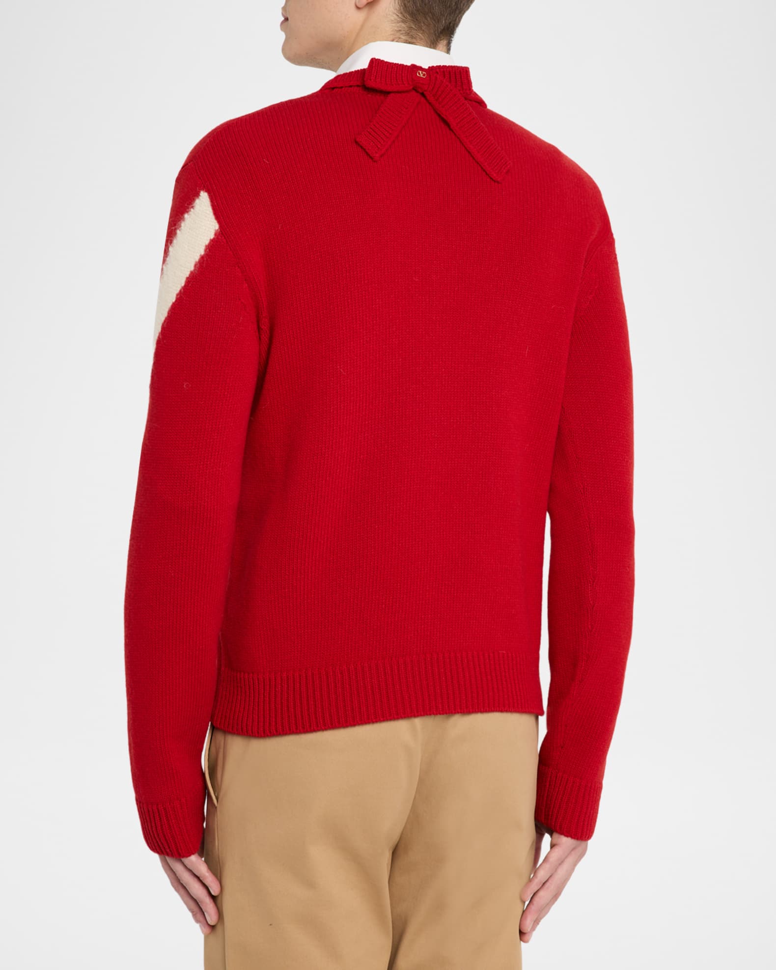 Valentino Garavani Men's Wool V-Neck Sweater with VLogo Bow
