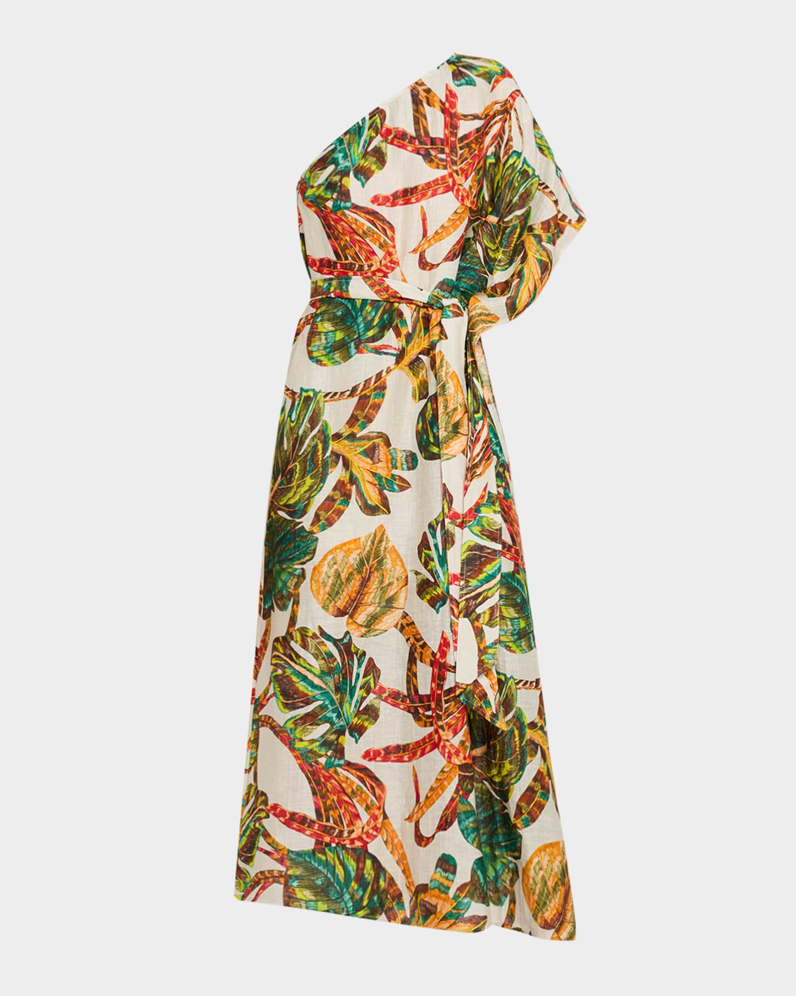Farrow Asymmetric Linen-Silk Midi Dress 0