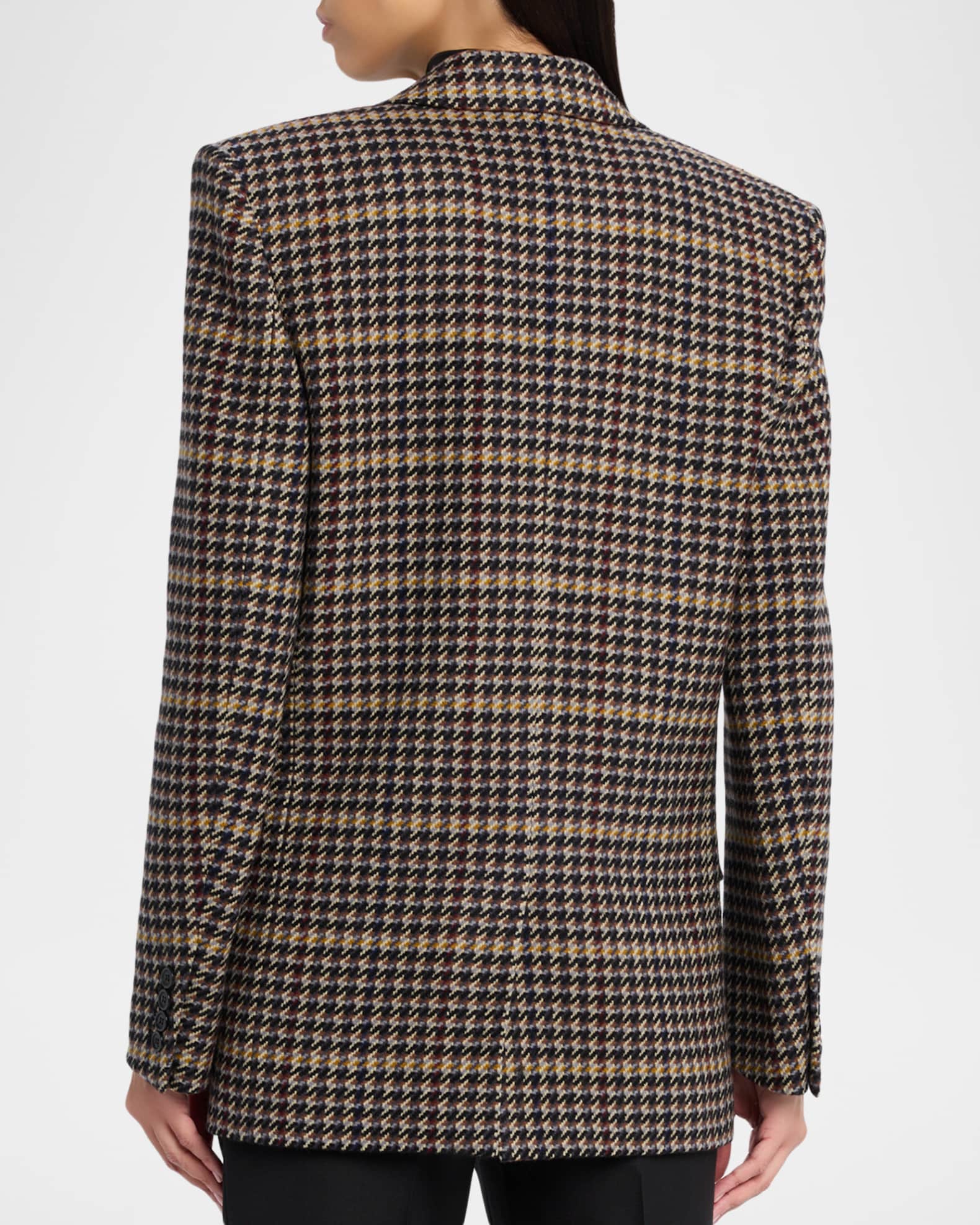 Saint Laurent Houndstooth Check Double-Breasted Jacket | Neiman Marcus