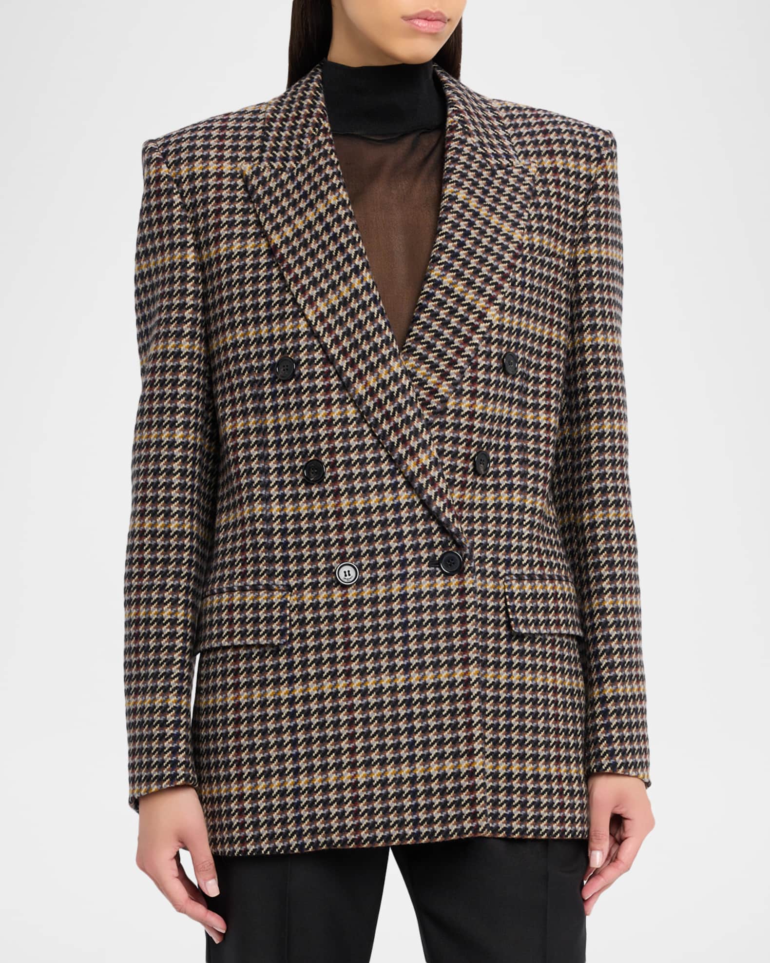 Saint Laurent Houndstooth Check Double-Breasted Jacket | Neiman Marcus