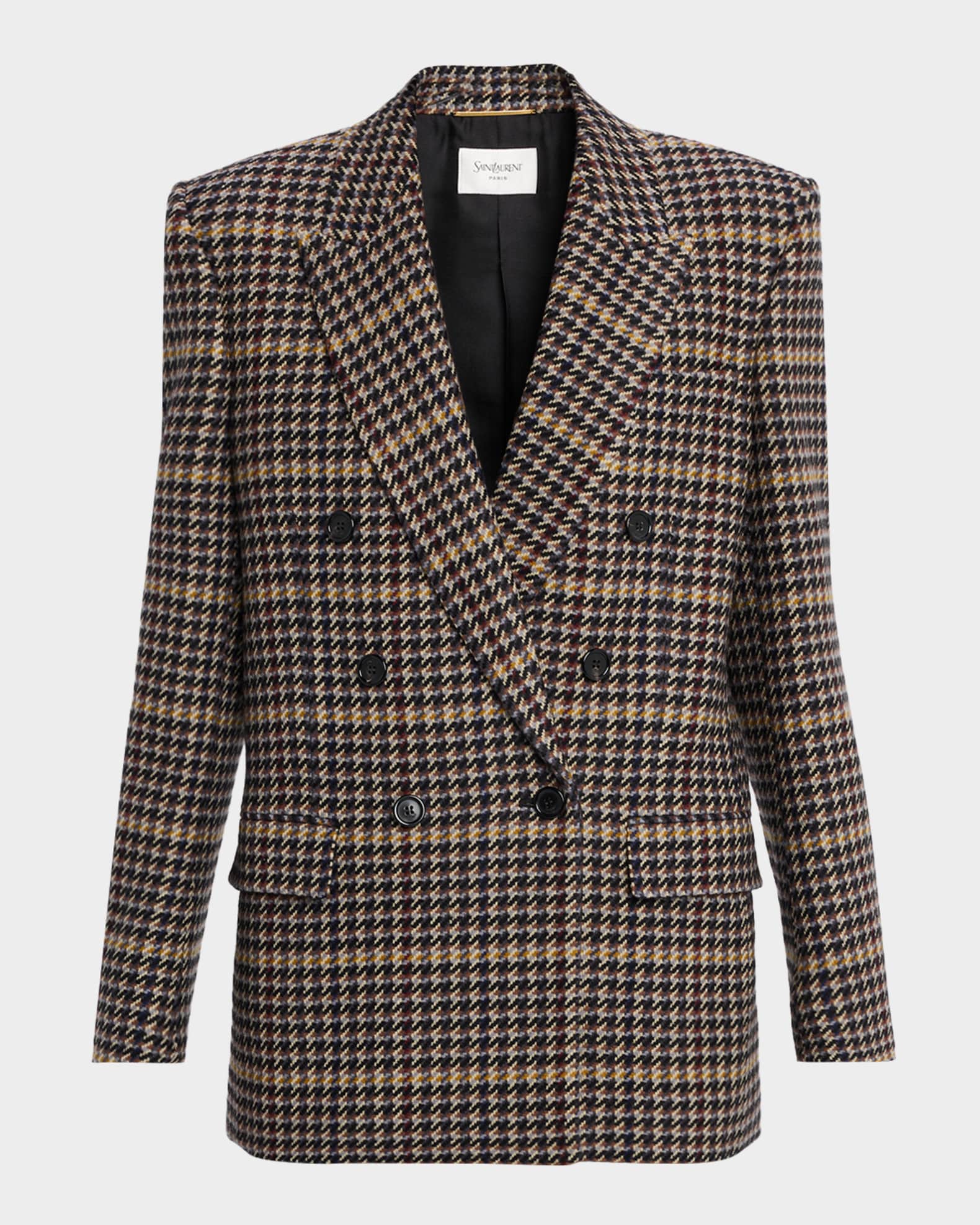 Saint Laurent Houndstooth Check Double-Breasted Jacket | Neiman Marcus