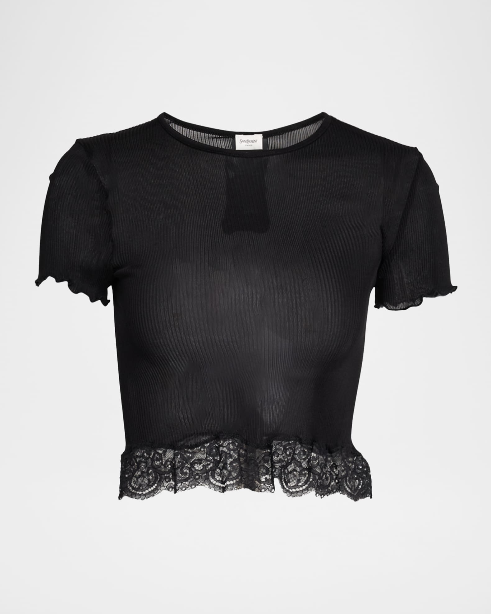 Lace-Trim Short-Sleeve Crop T-Shirt 0