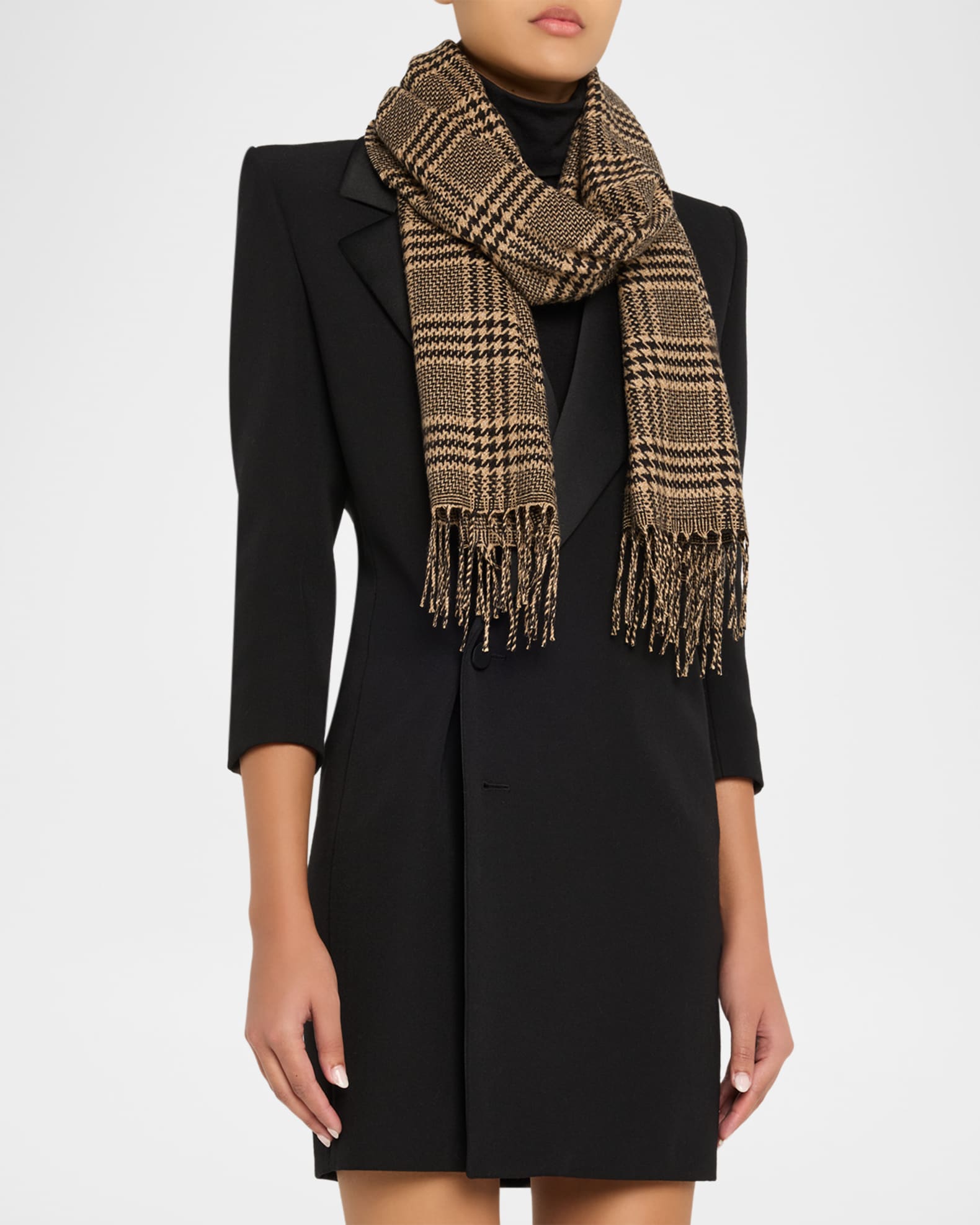 Saint Laurent Prince of Wales Silk Cashmere Scarf | Neiman Marcus