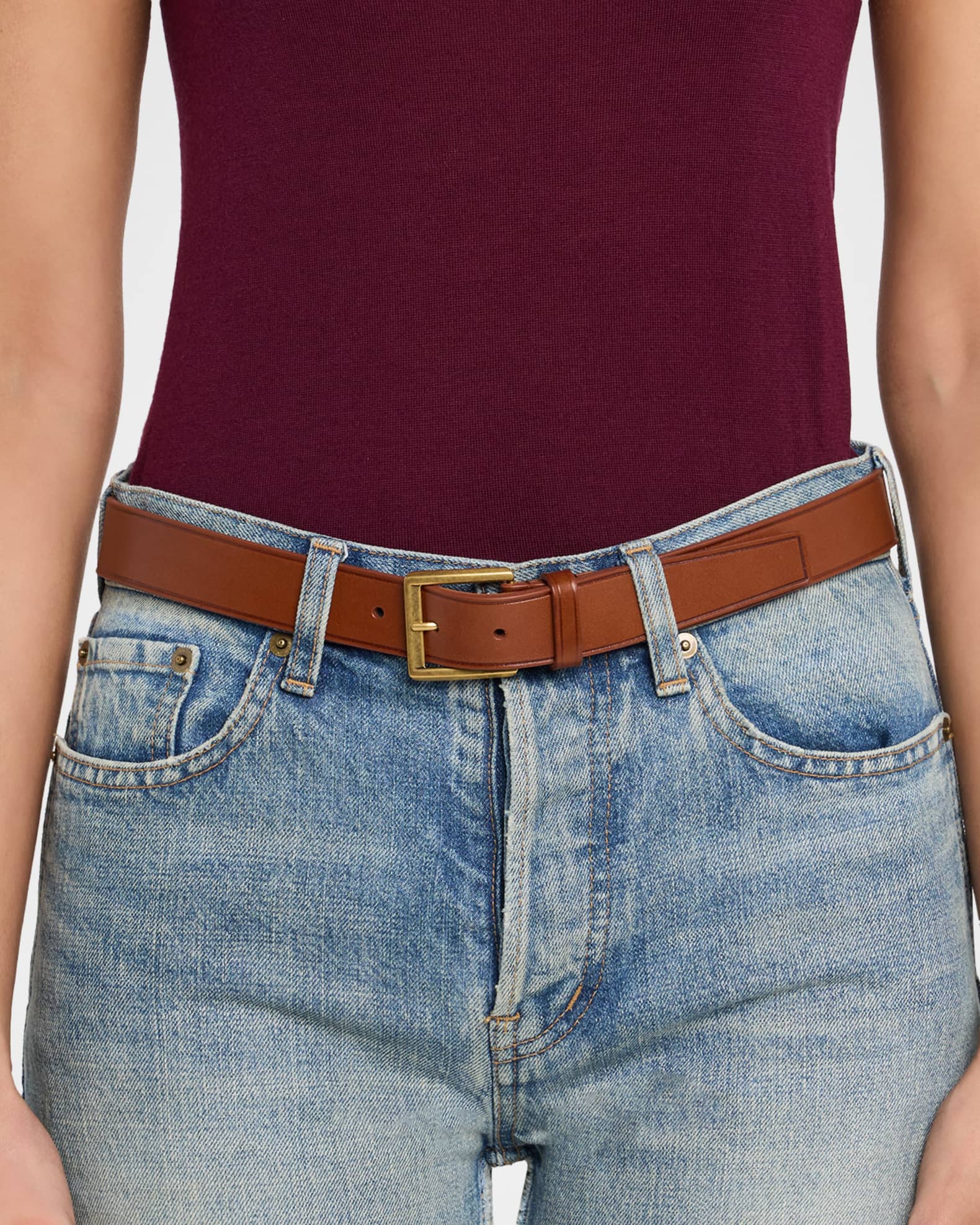 Saint Laurent Minimal Leather Belt | Neiman Marcus