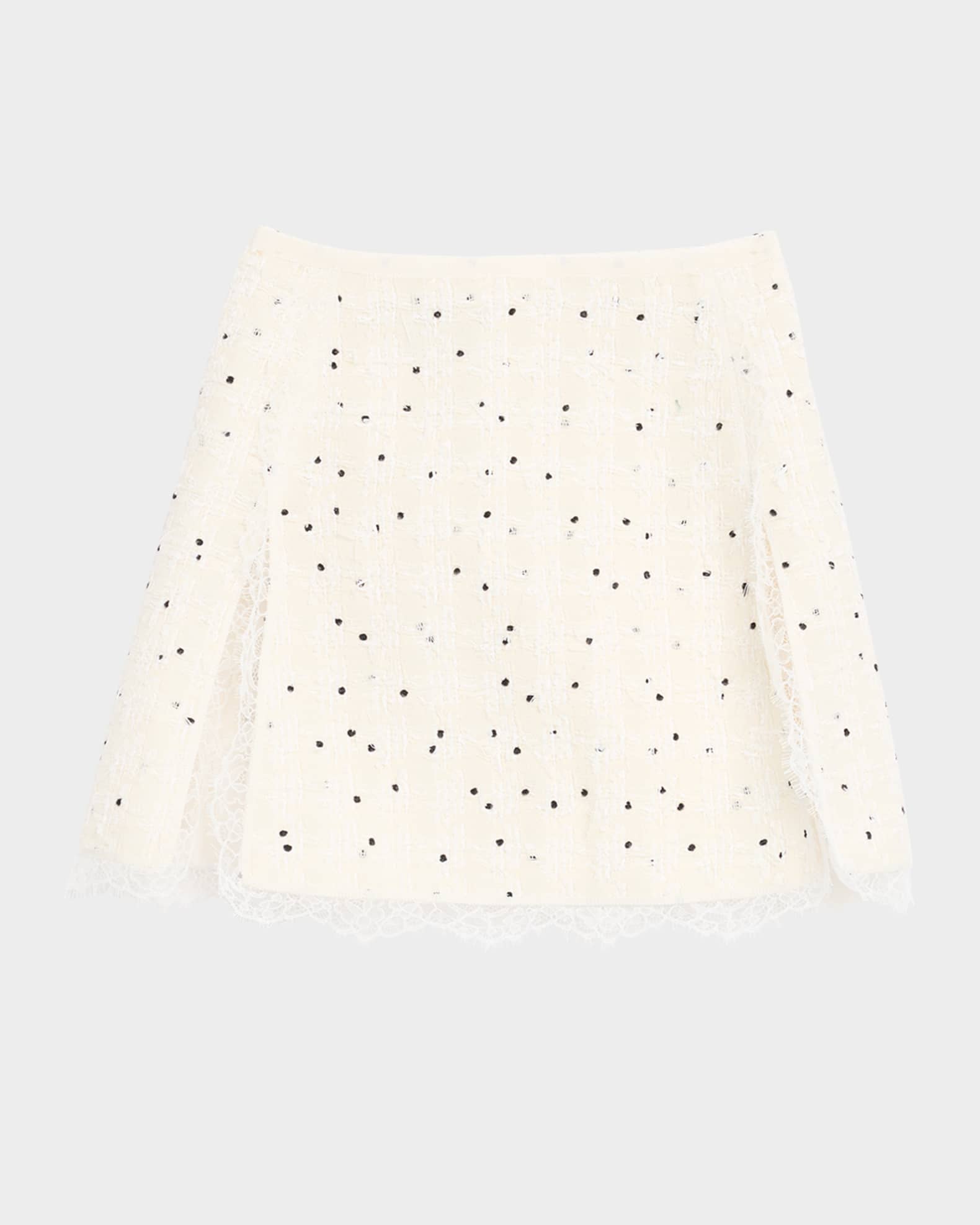 Giambattista Valli Polka-Dot Boucle Lace-Trim Mini Skirt