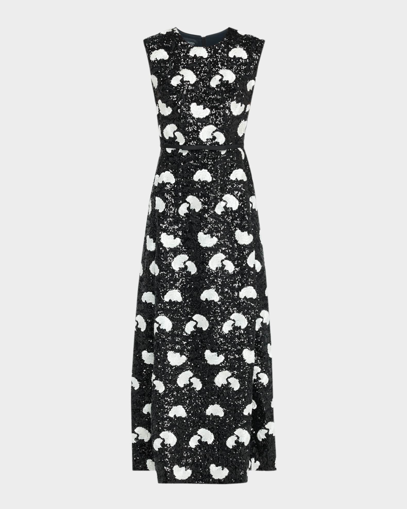 Embroidered Sequin Sleeveless Ankle Dress 0