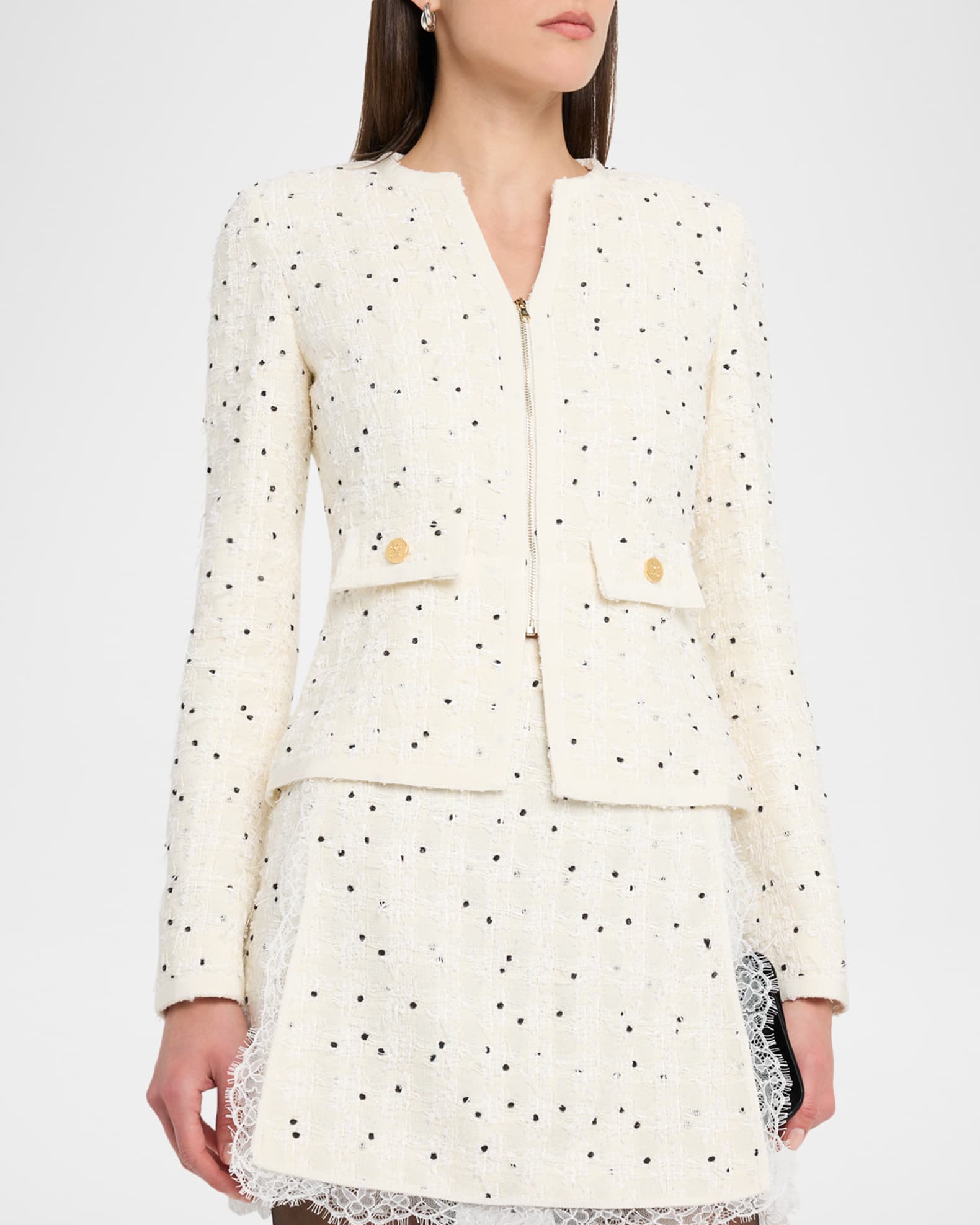 新品SALE☆ GIAMBATTiSTA VALLi ジャケット Giambattista Valli Polka-Dot Boucle Zip Jacket | Neiman Marcus