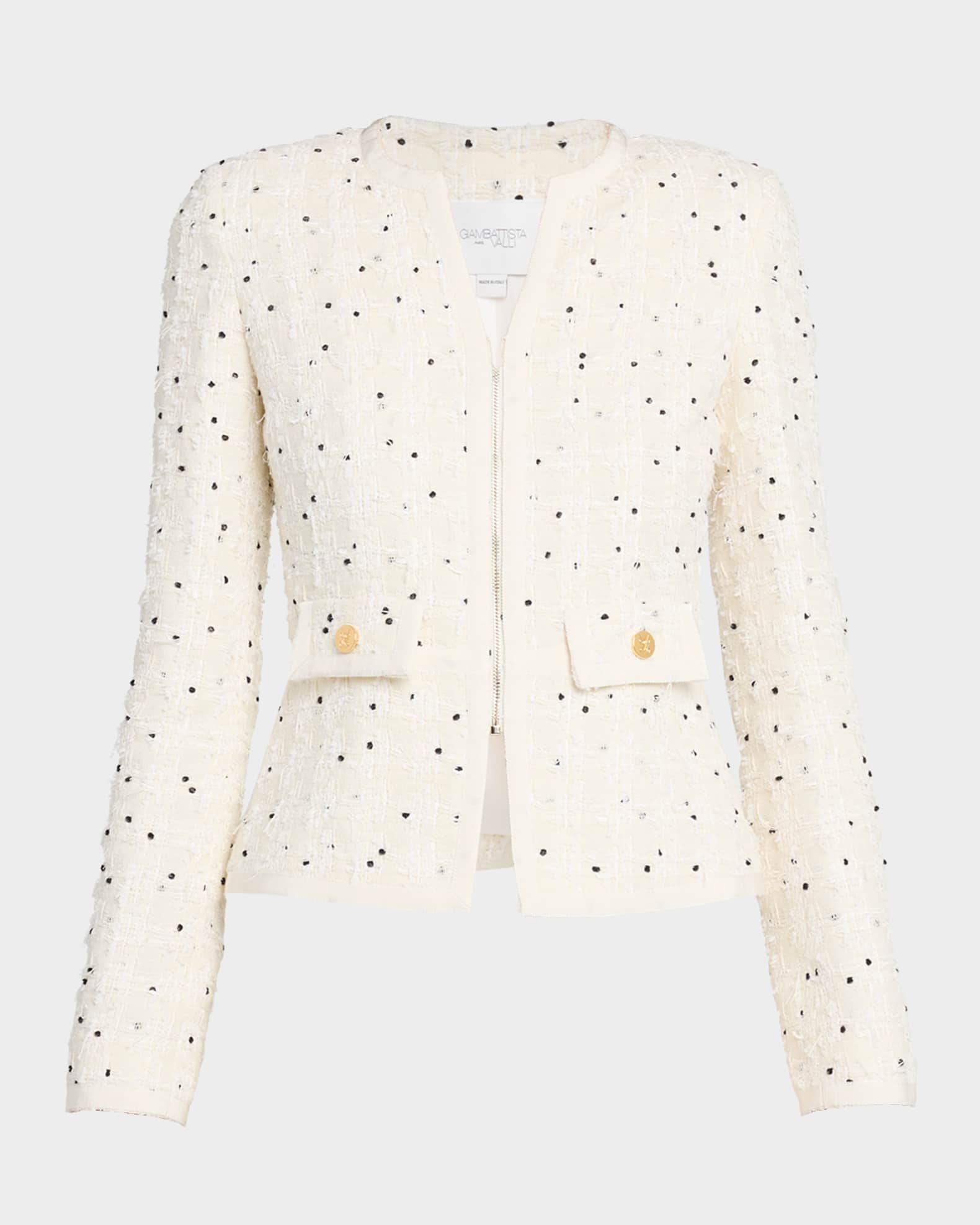 Giambattista Valli Polka-Dot Boucle Zip Jacket | Neiman Marcus