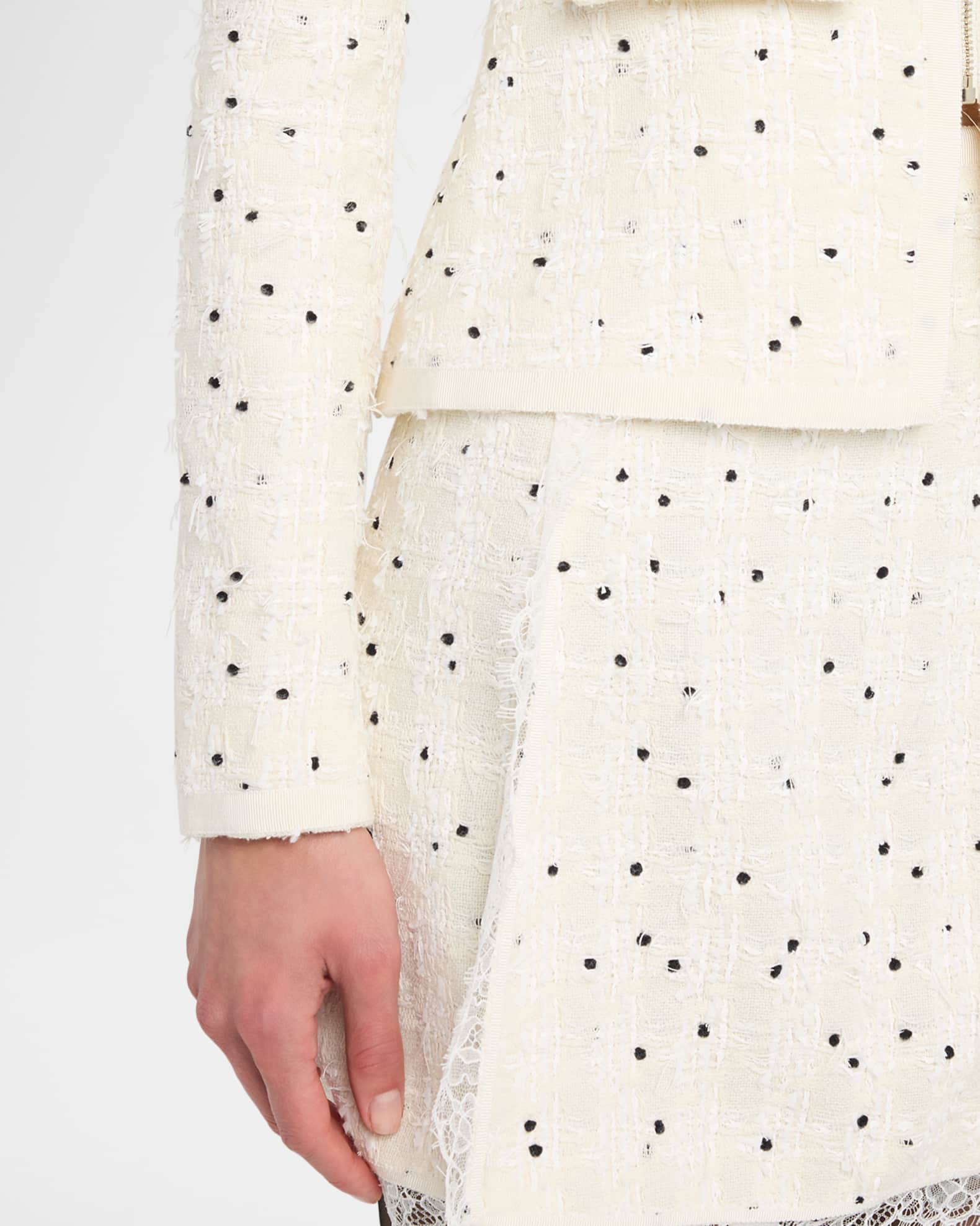 Giambattista Valli Polka-Dot Boucle Zip Jacket | Neiman Marcus