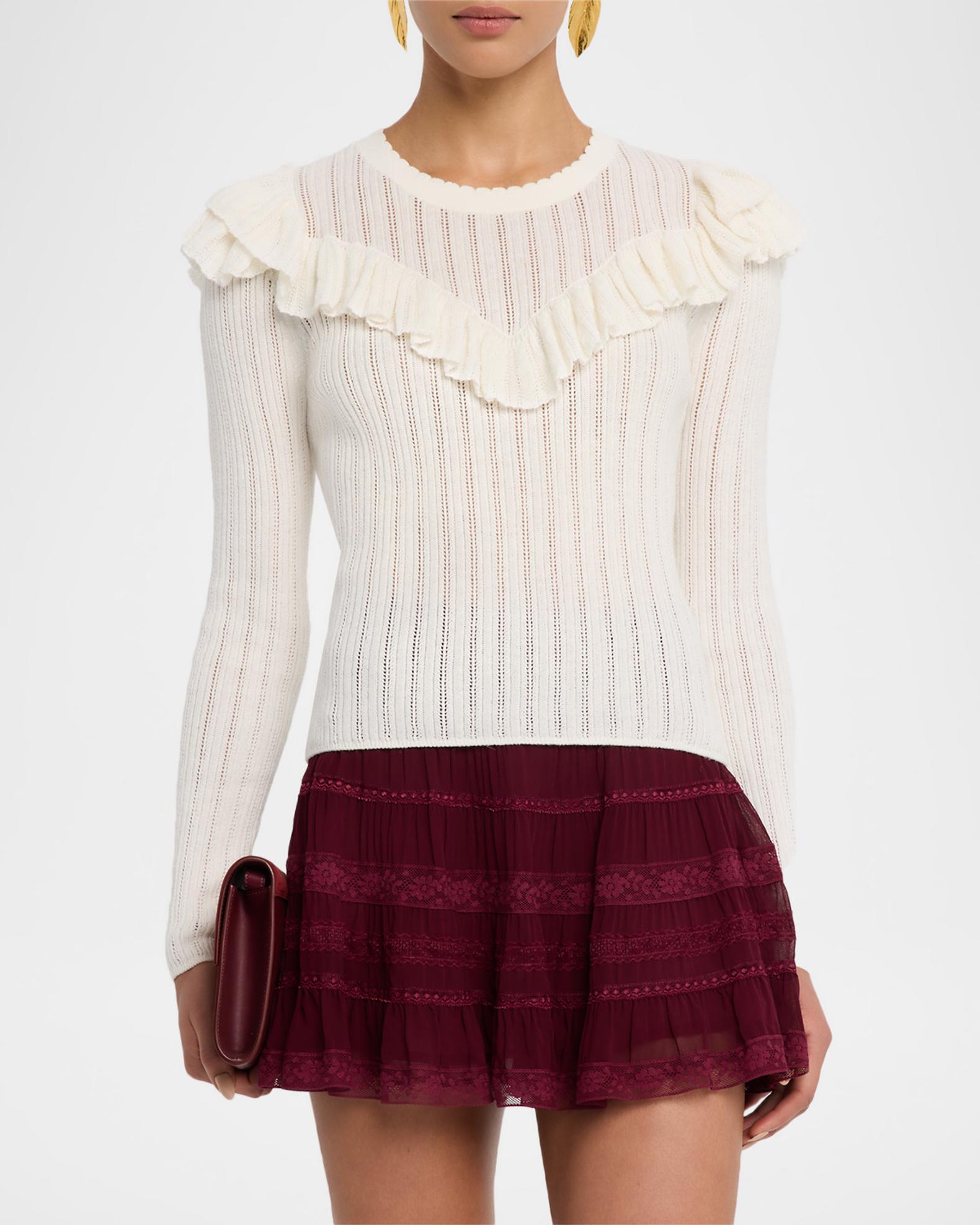 LoveShackFancy Presla Pointelle Ruffle Sweater | Neiman Marcus