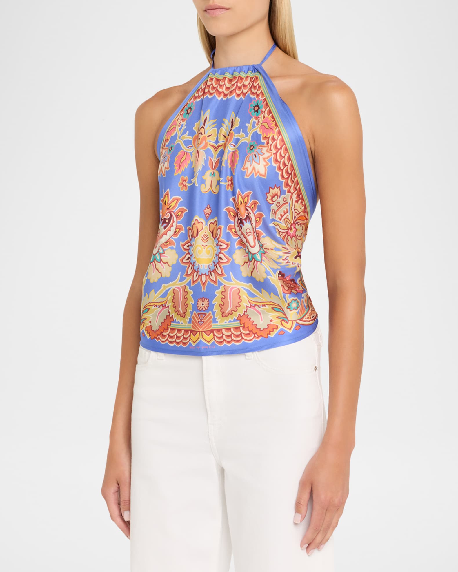 Etro Floral Silk Halter Scarf Top | Neiman Marcus