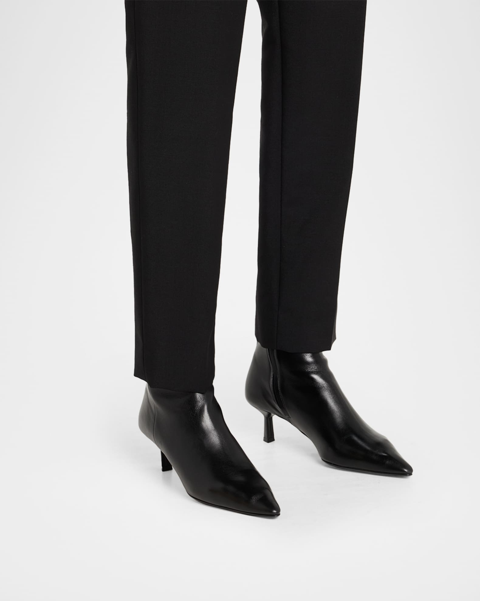 Prada Triangle Logo Leather Kitten-Heel Booties | Neiman Marcus