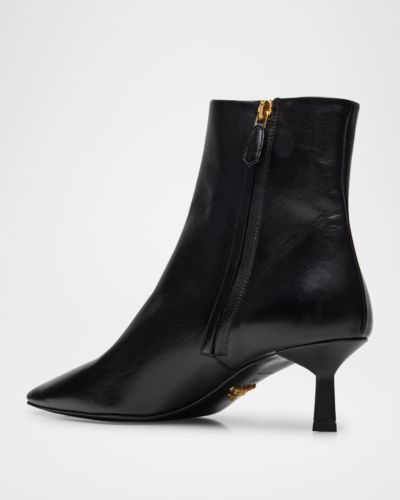 Prada Triangle Logo Leather Kitten-Heel Booties | Neiman Marcus