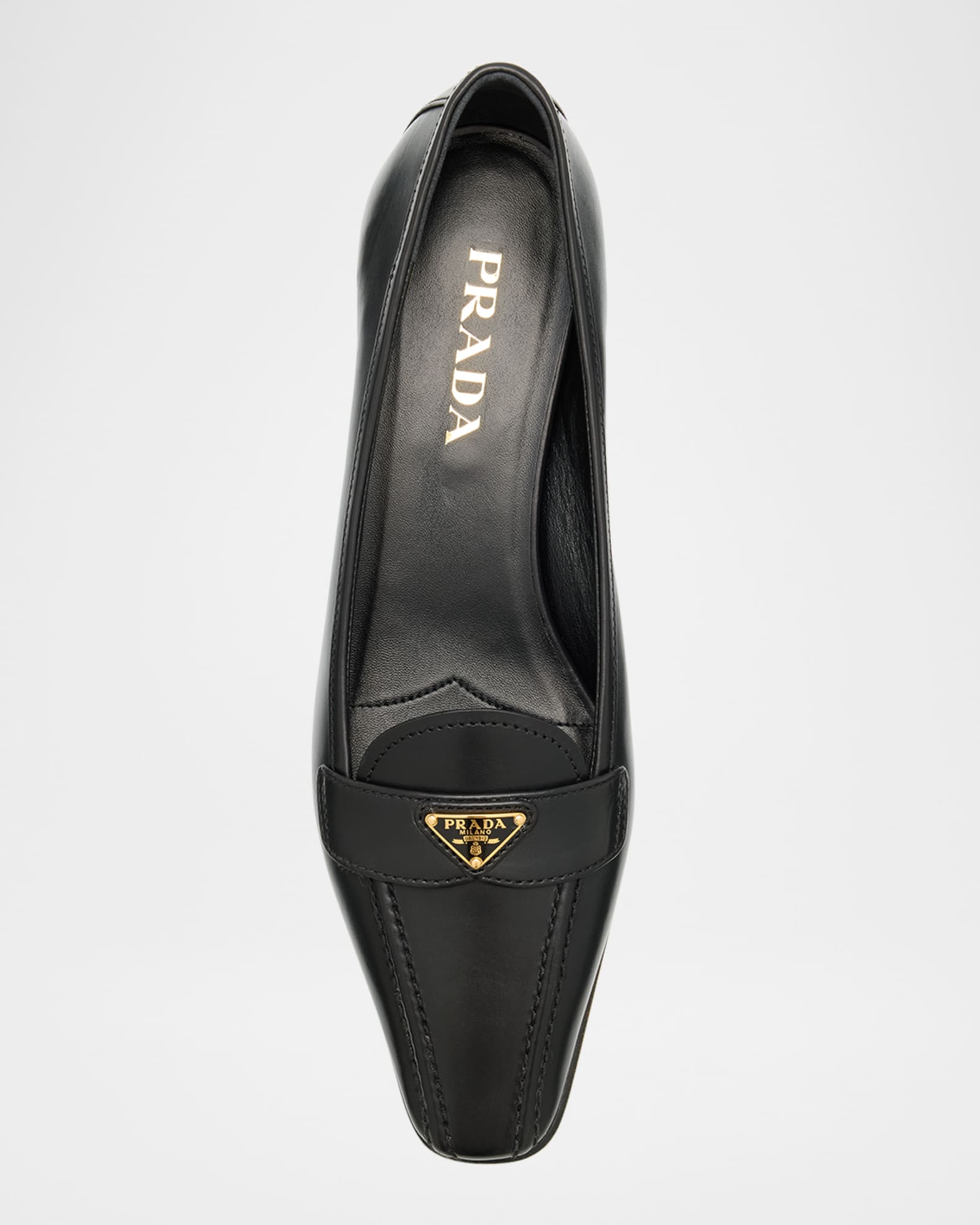 Prada Leather Triangle Logo Pointed-Toe Pumps | Neiman Marcus