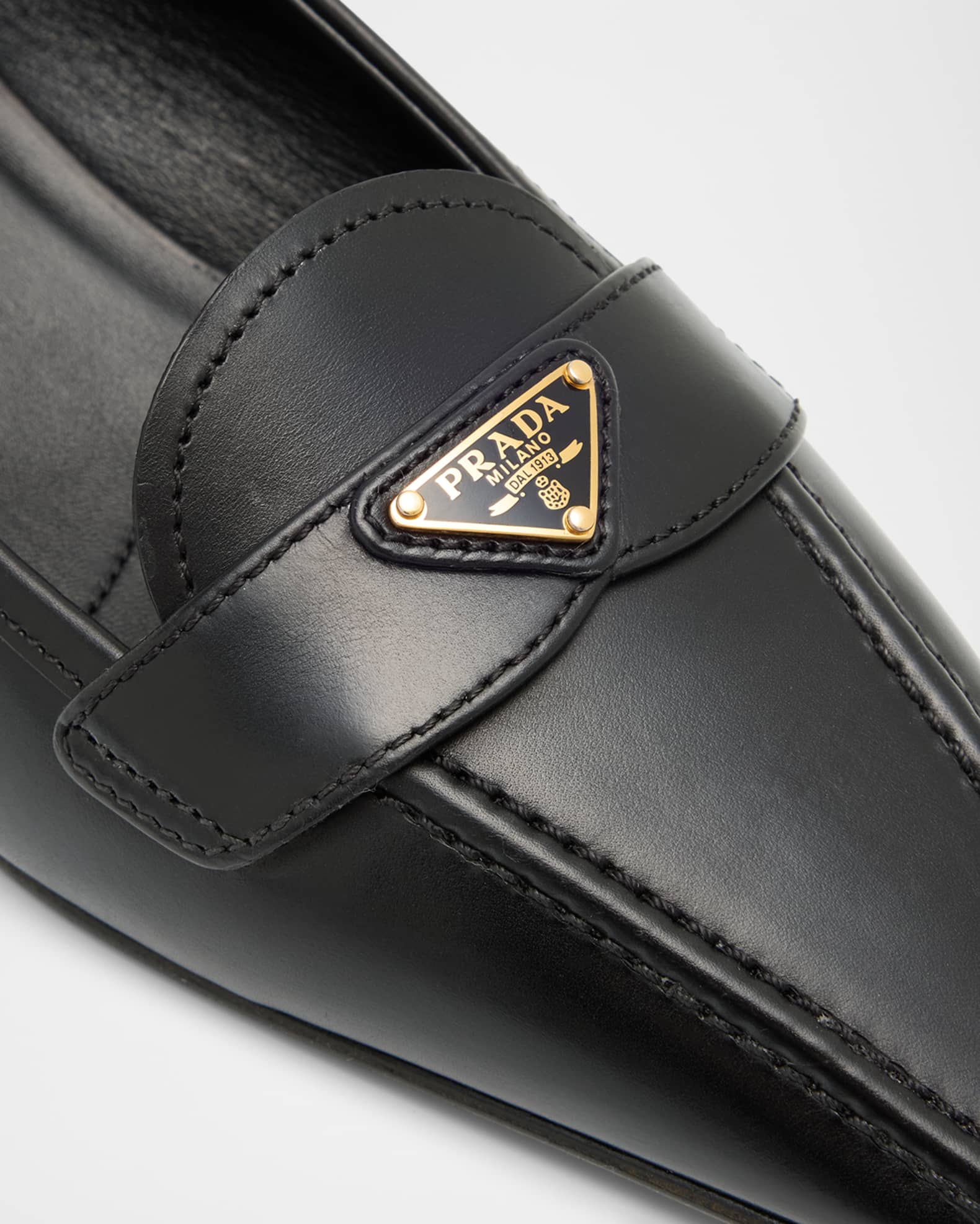 Prada Leather Triangle Logo Pointed-Toe Pumps | Neiman Marcus