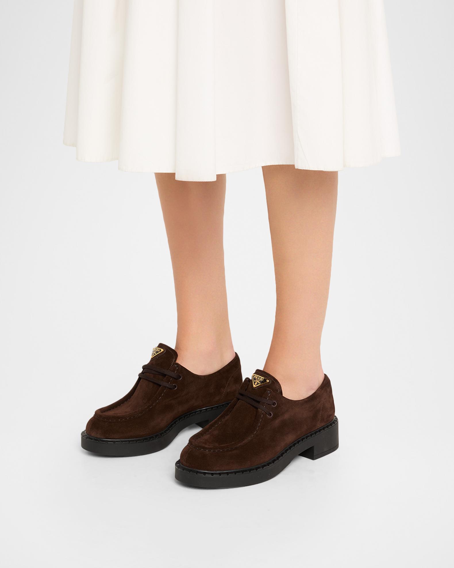 Prada Chocolate Brown Suede Oxford Lace-Up Shoes Prada Chocolate Suede Lace Up Shoes - Brown | Editorialist main image 4