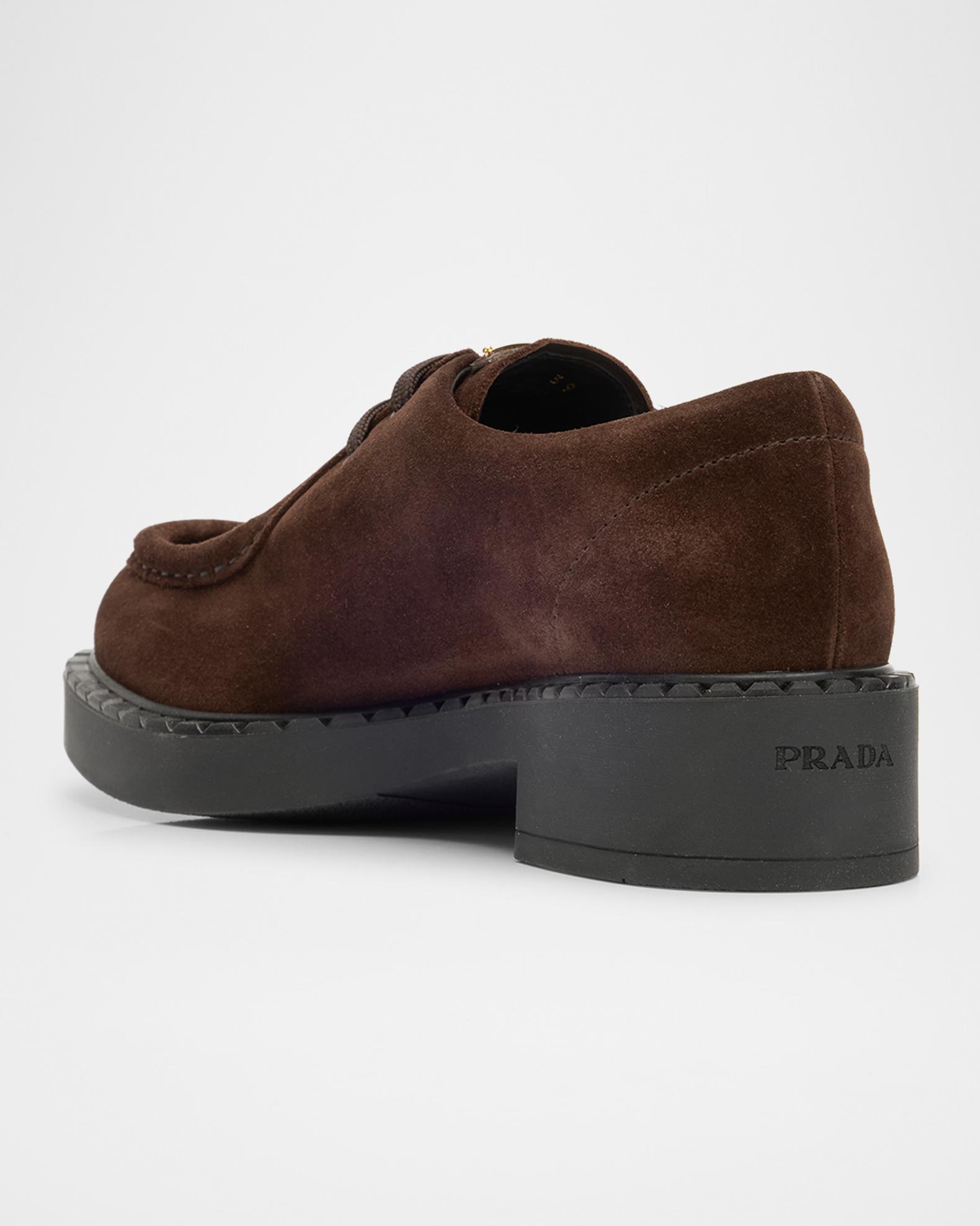 Prada Chocolate Brown Suede Oxford Lace-Up Shoes Prada Brown Leather Lace Up Oxfords Size 41 Prada | TLC main image 4