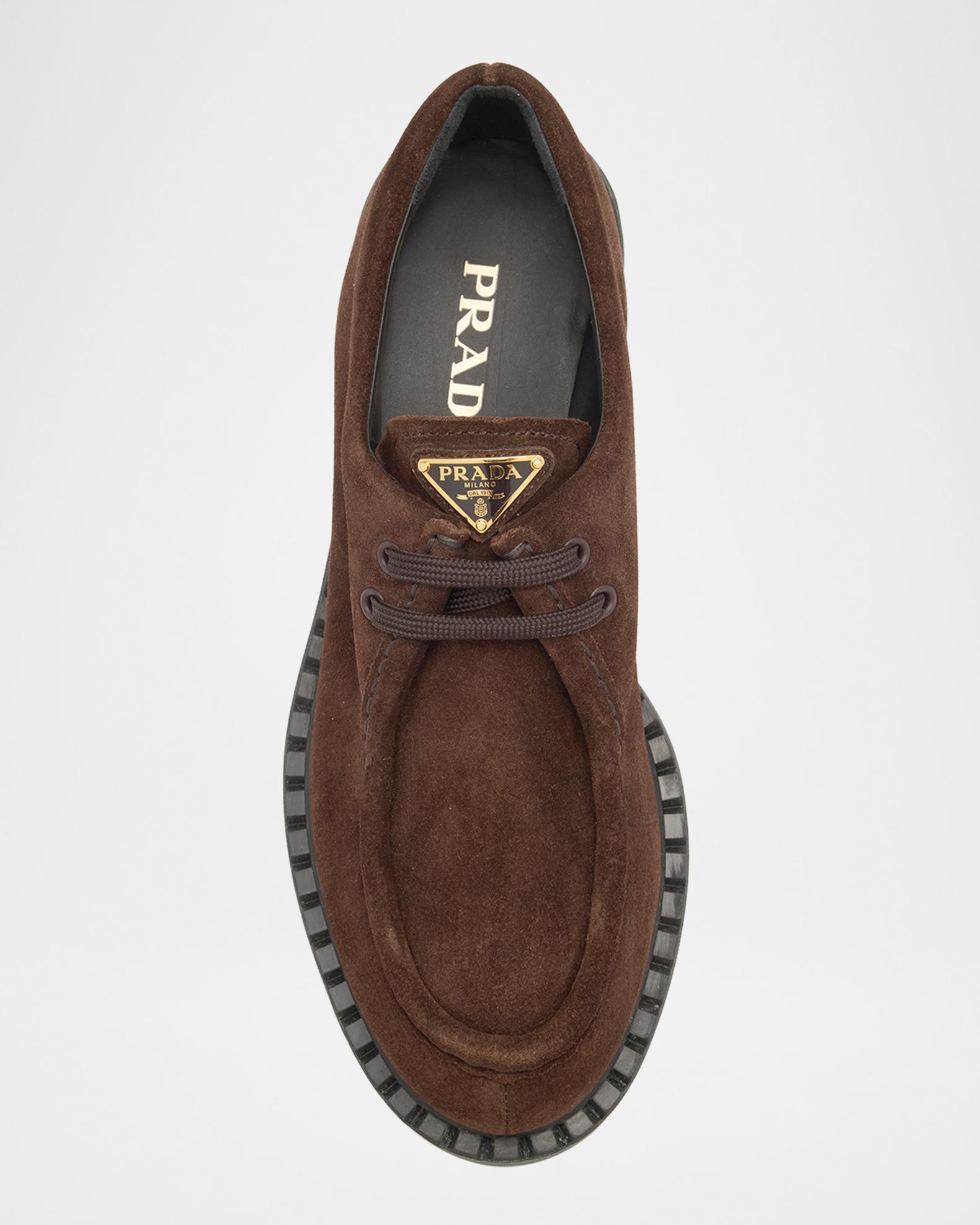 Prada Suede Triangle Logo Lace-Up Loafers | Neiman Marcus