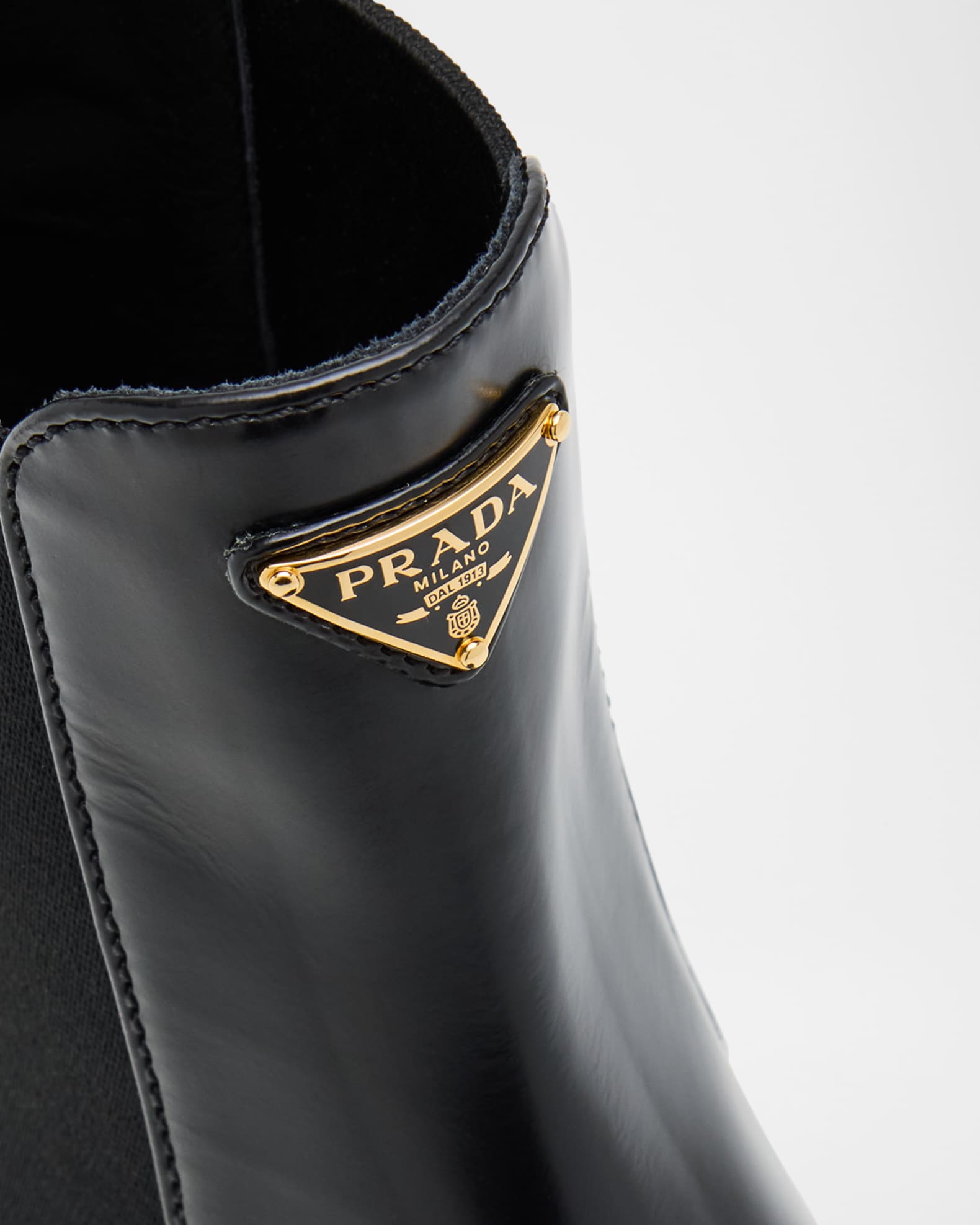 Prada Platform Triangle Logo Leather Chelsea Booties