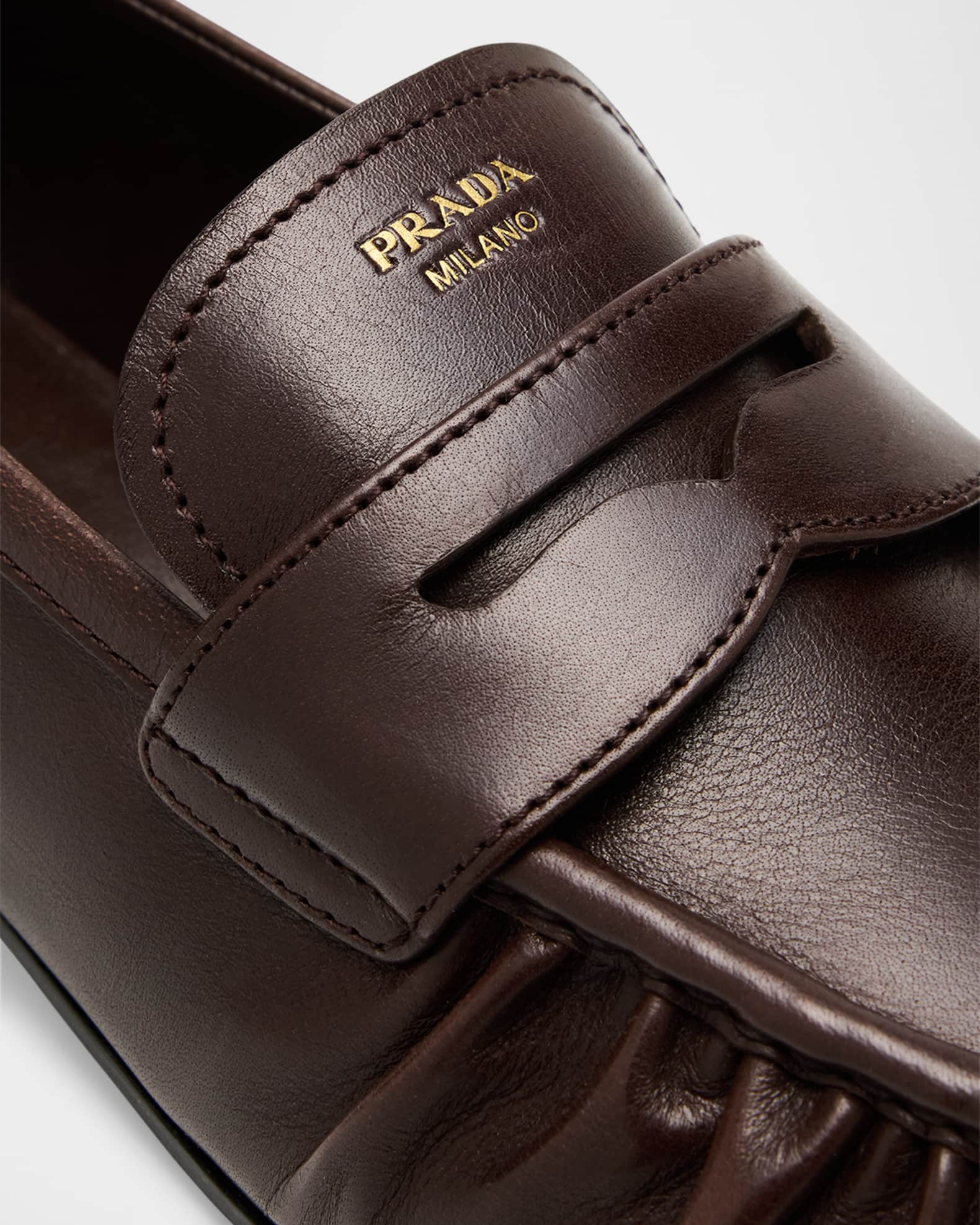 Prada Ruched Leather Loafers | Neiman Marcus