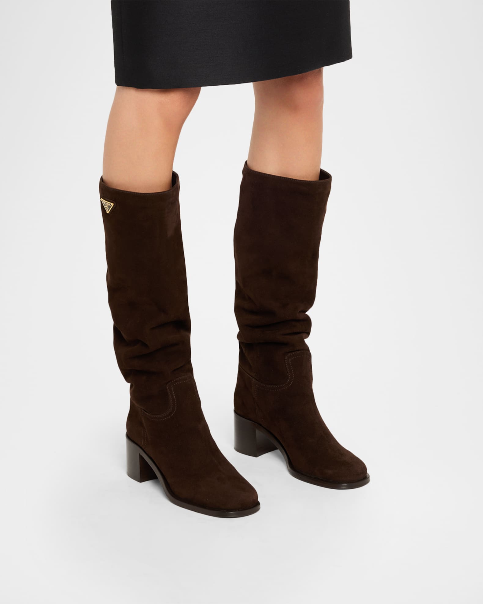 Triangle Logo Suede Knee-High Boots 1
