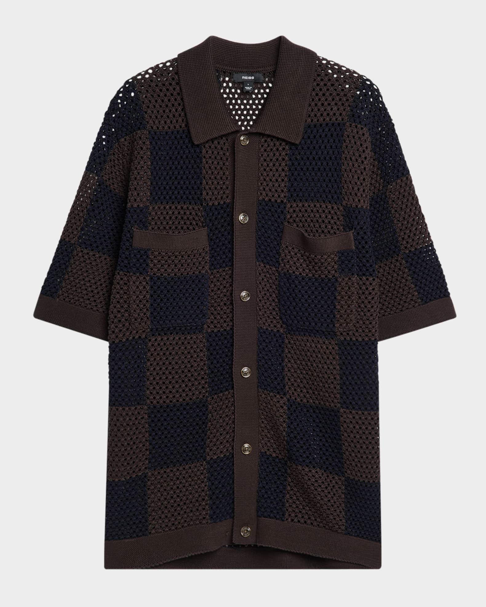 Reiss Men's Alfred Checkered Crochet Short-Sleeve Shirt
