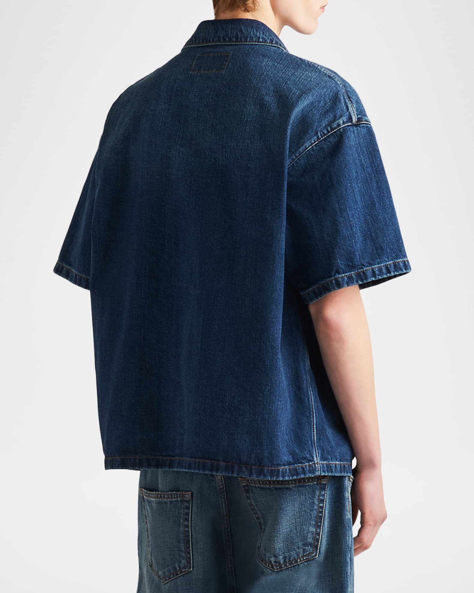 Prada Denim Short-Sleeve Collare Shirt | Neiman Marcus