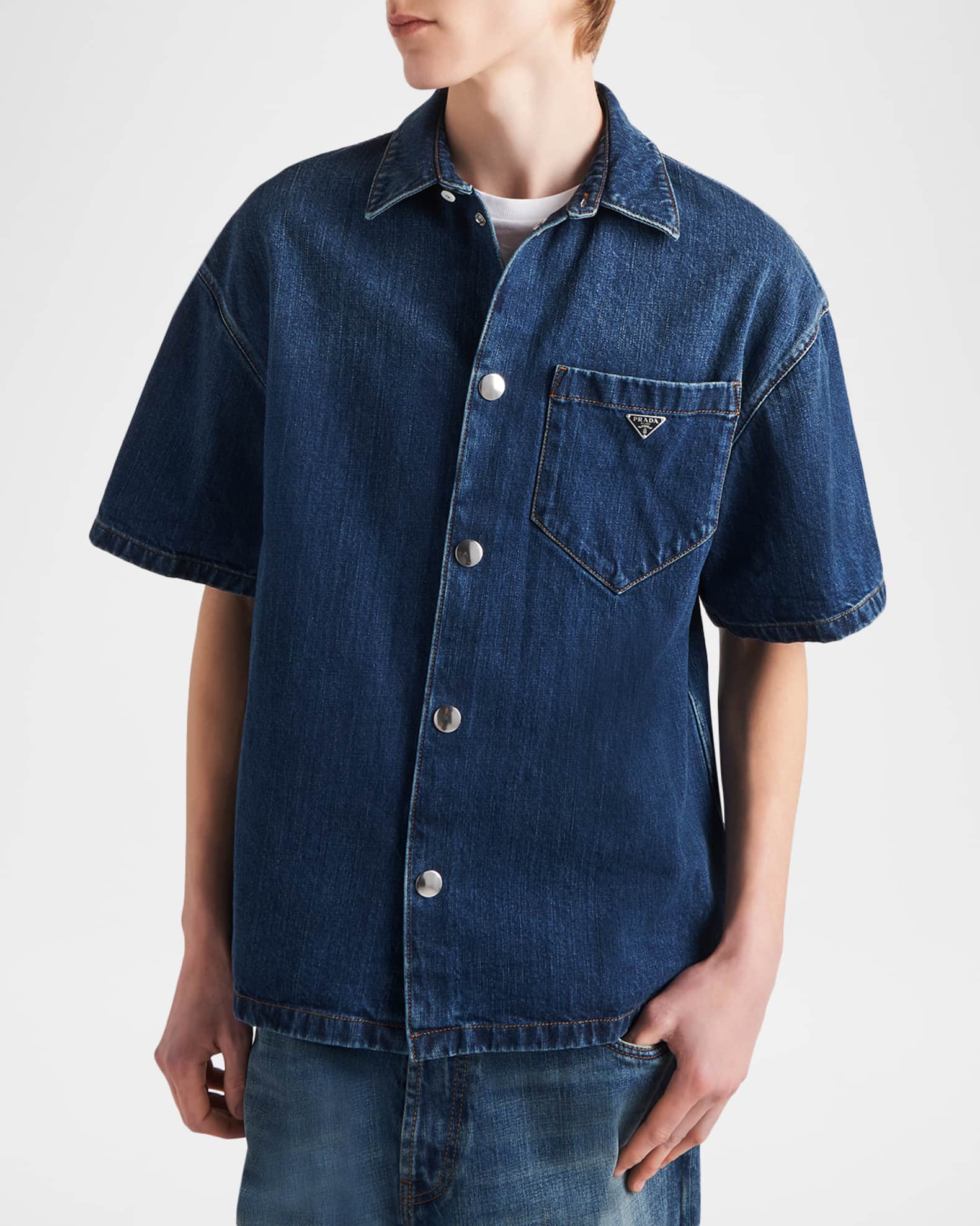 正規品 Prada Mid Blue Denim Shirt 21AW Denim shirt in blue - Prada | Mytheresa