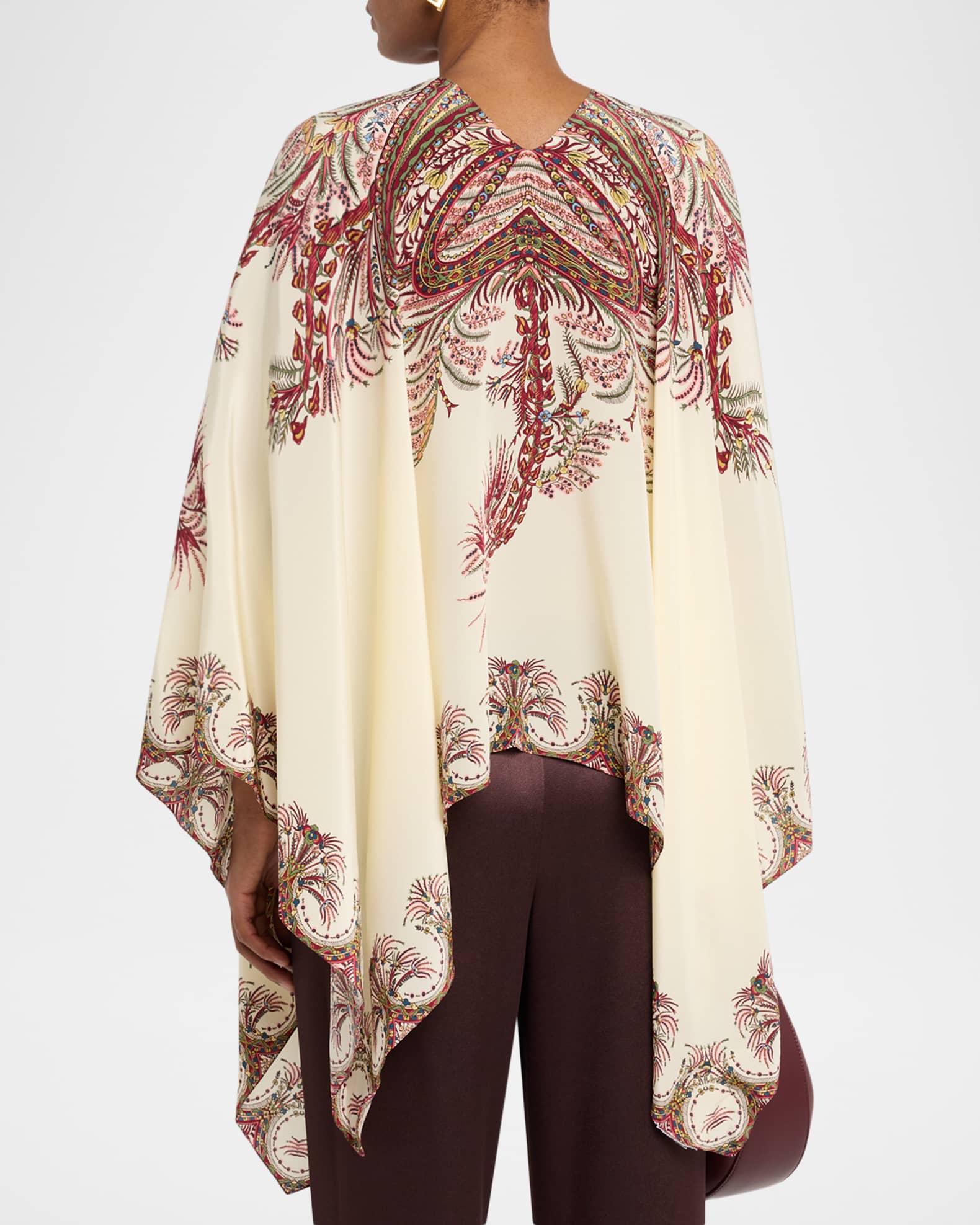 ポンチョ・ケープ Etro Cream Silk Poncho With Floral Paisley Print Etro Printed Silk Poncho | Neiman Marcus