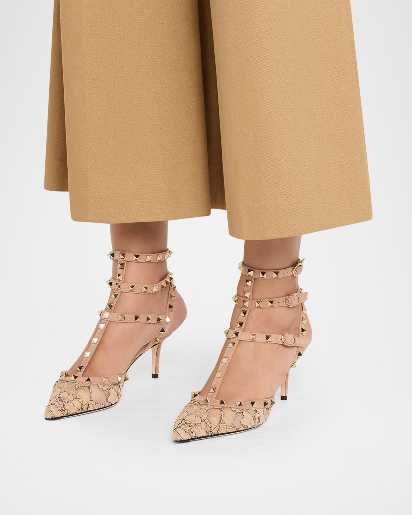 Valentino Garavani 65mm Rockstud Lace Ankle-Strap Pumps | Neiman