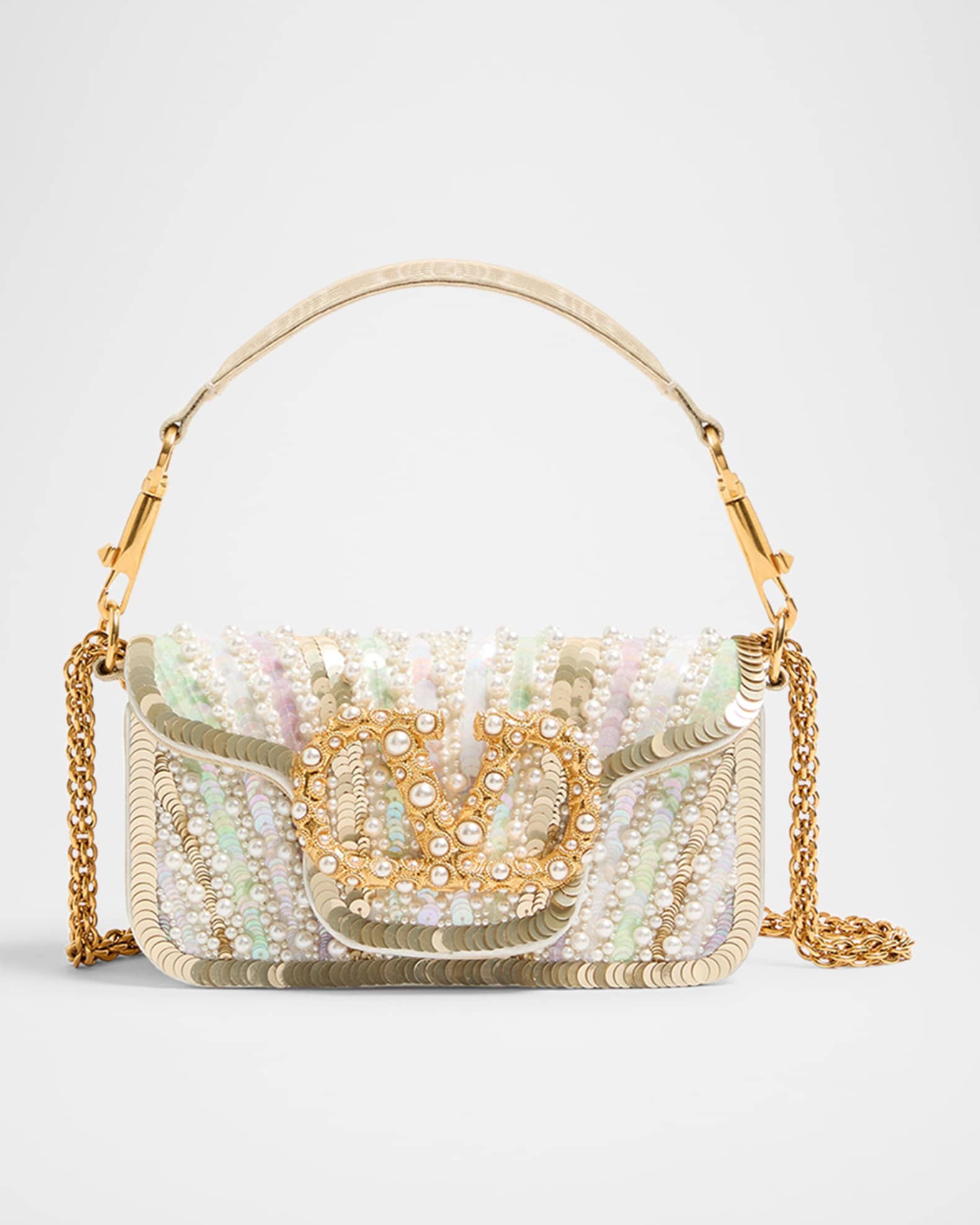 Valentino Garavani Loco Sequin-Embroidered Moire Top-Handle Bag