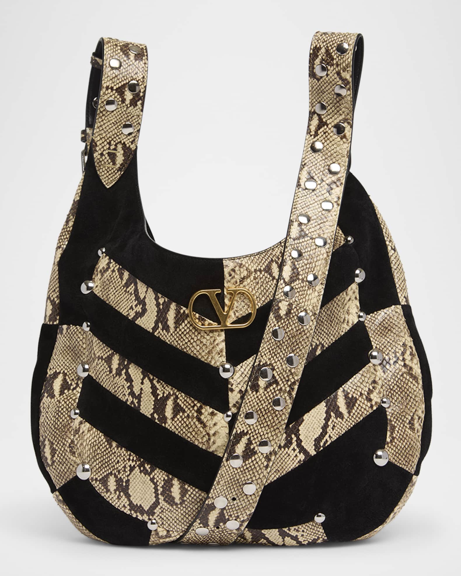 Valentino Garavani Patchwork Suede & Python Hobo Bag | Neiman Marcus