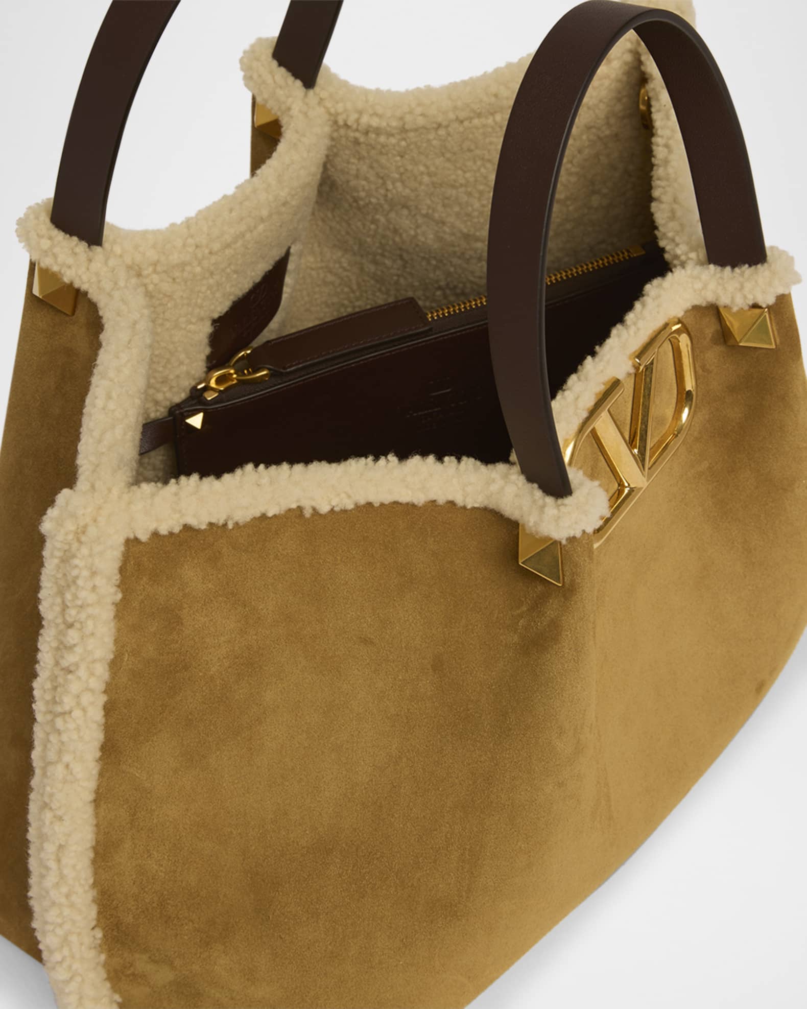 Valentino Garavani Medium Suede Shopping Bag with Shearling Lining