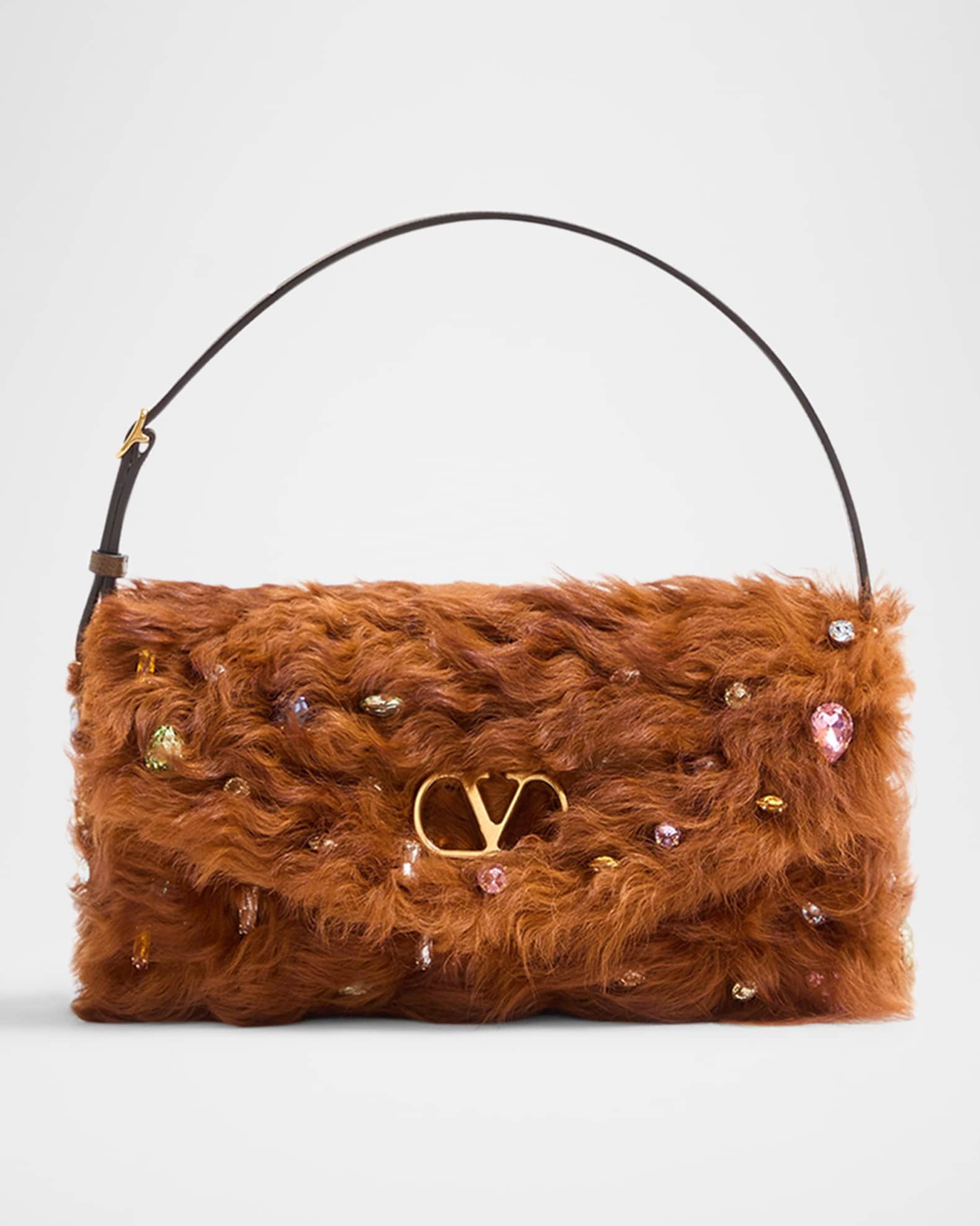 Valentino Garavani Vain Strass Fuzzy Shearling Shoulder Bag
