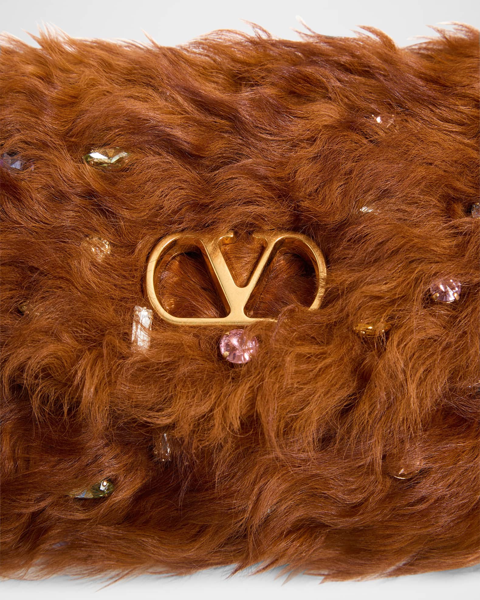 Valentino Garavani Vain Strass Fuzzy Shearling Shoulder Bag