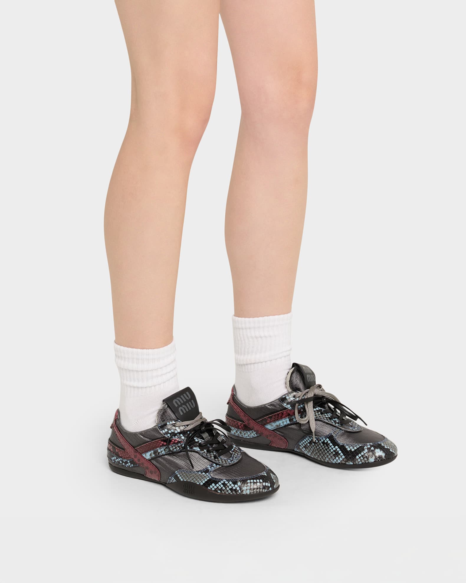Miu Miu Gymnasium Technical Fabric and Python Low-Top Sneakers