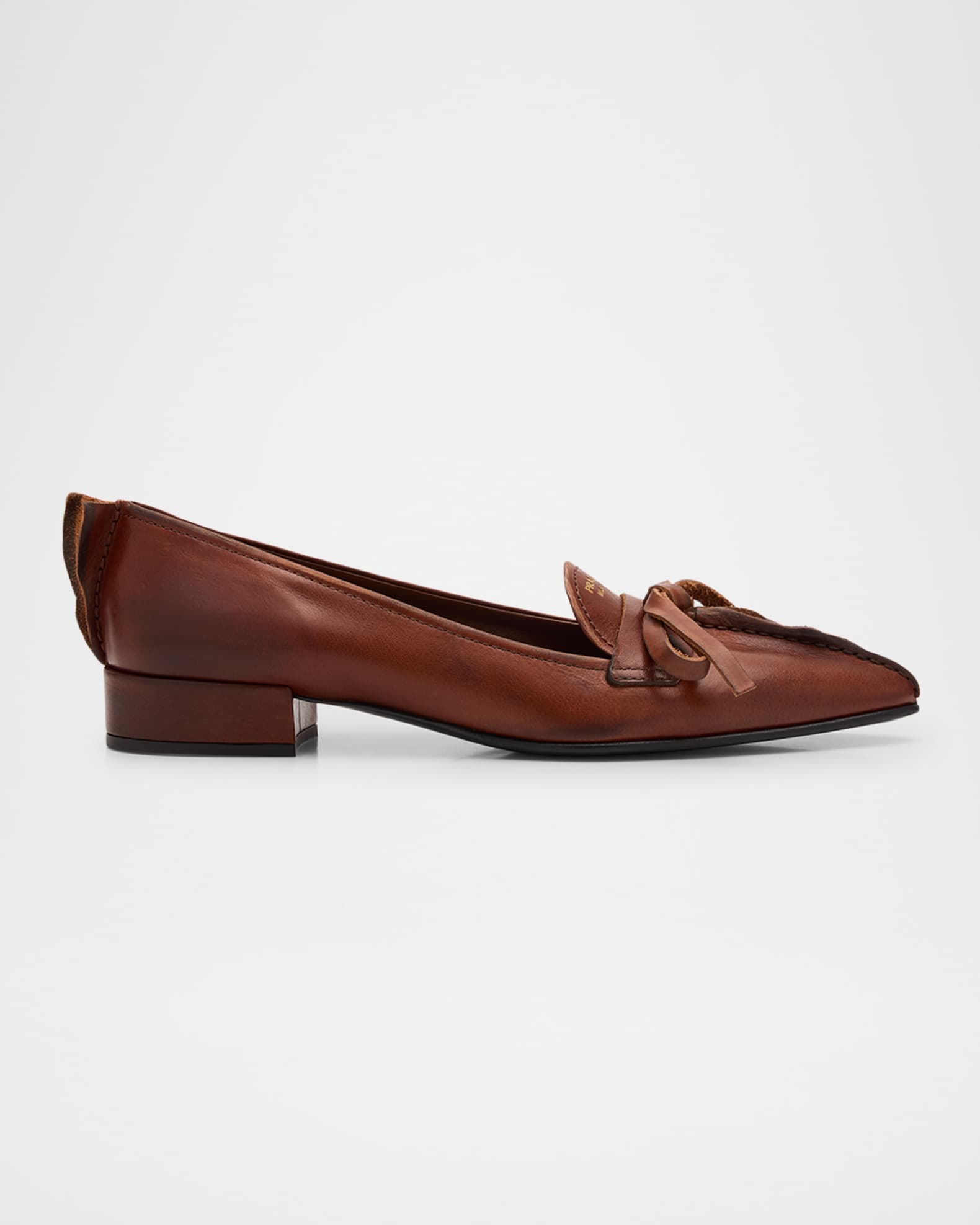 Prada Leather Block-Heel Loafers | Neiman Marcus