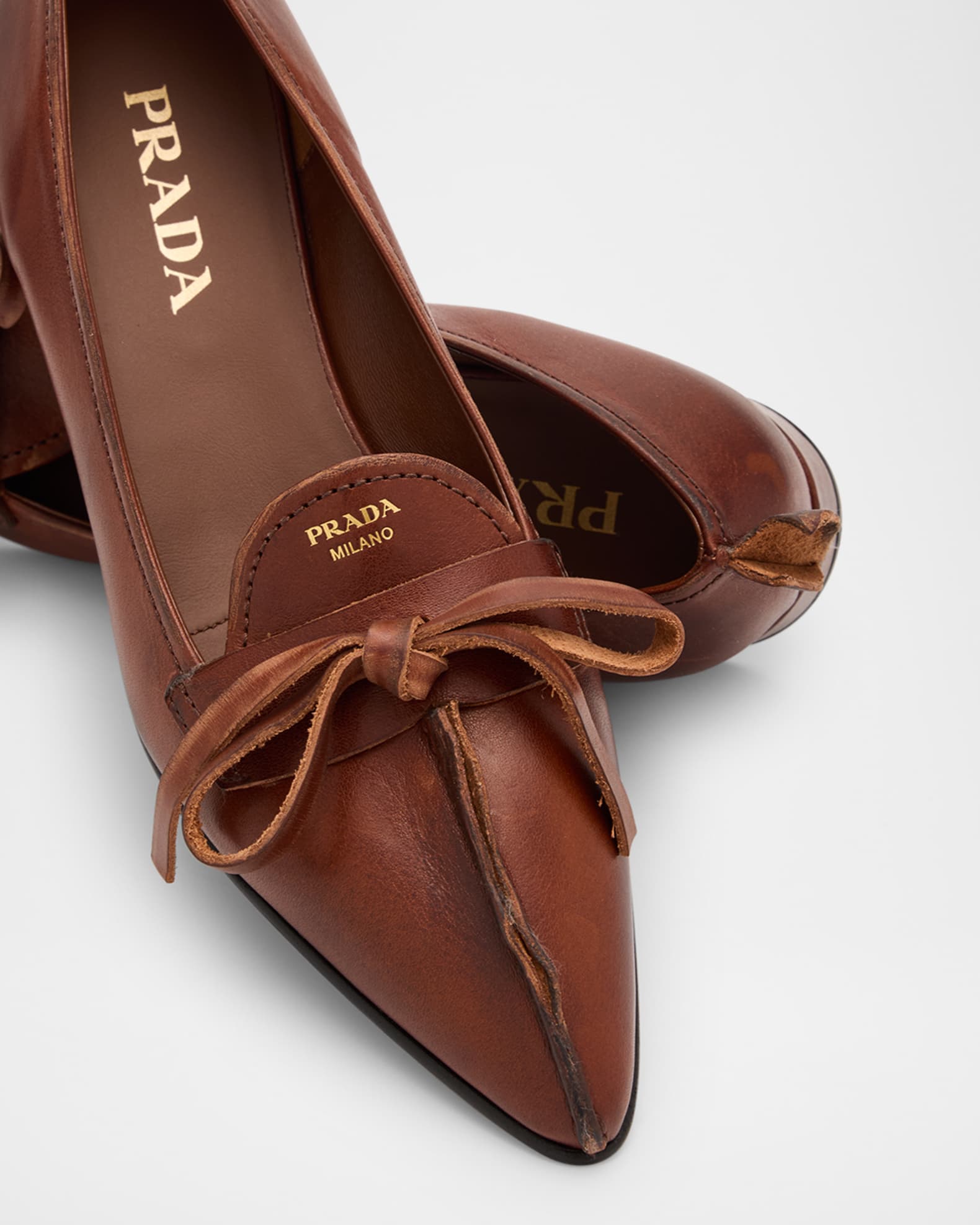 Prada Leather Block-Heel Loafers | Neiman Marcus