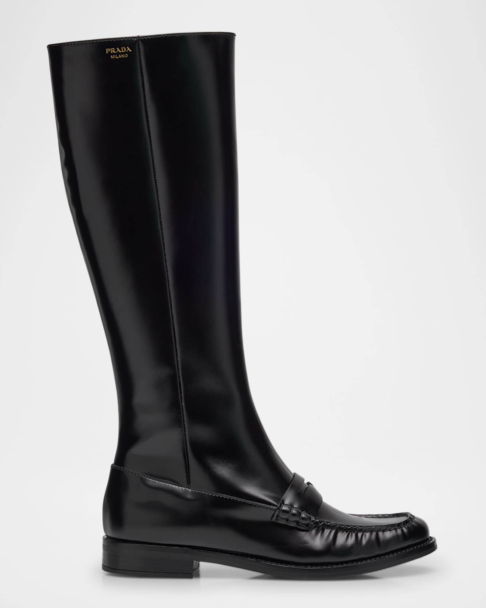 Prada Spazzolato Leather Knee-High Boots | Neiman Marcus