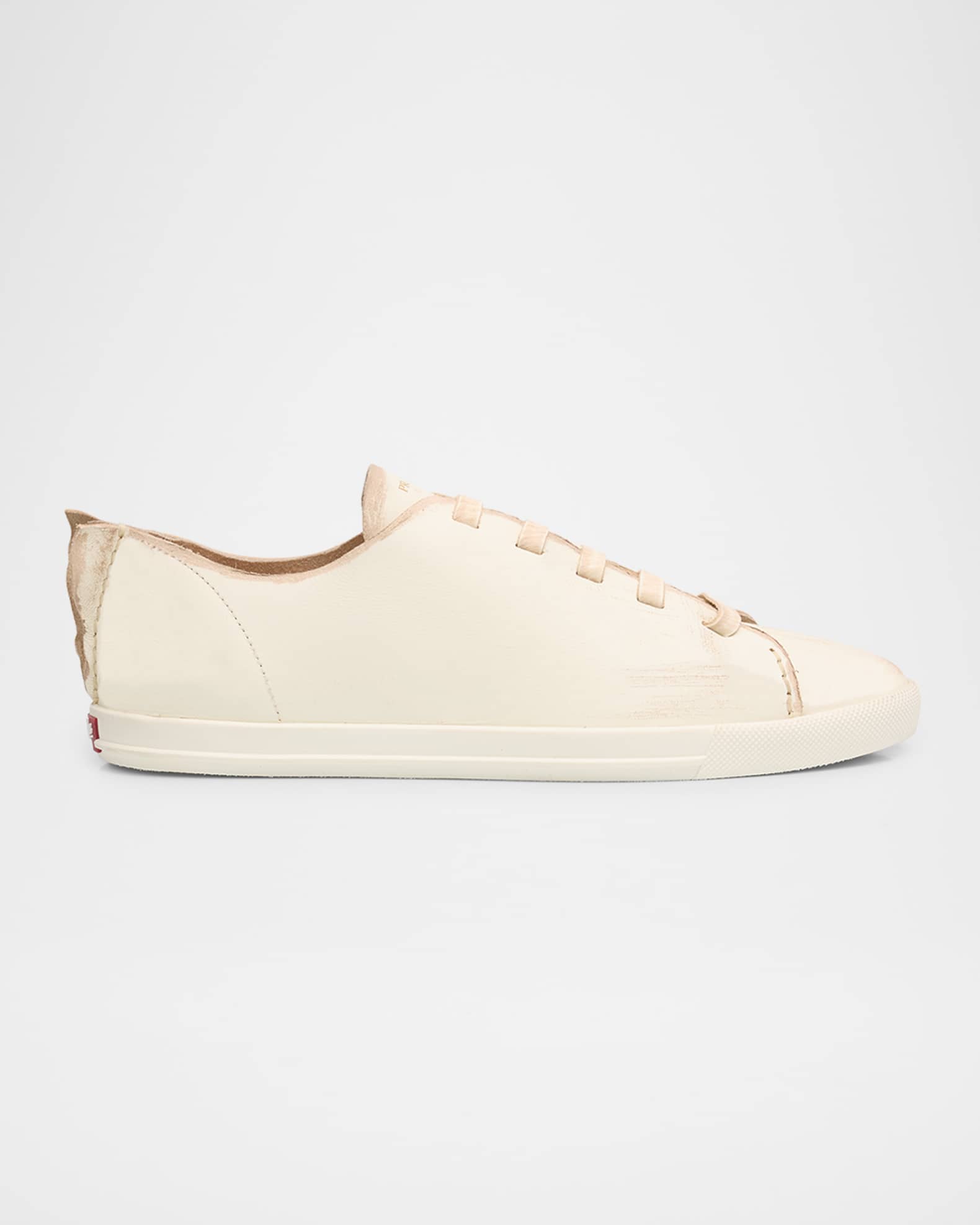 Prada Distressed Low-Top Leather Sneakers | Neiman Marcus
