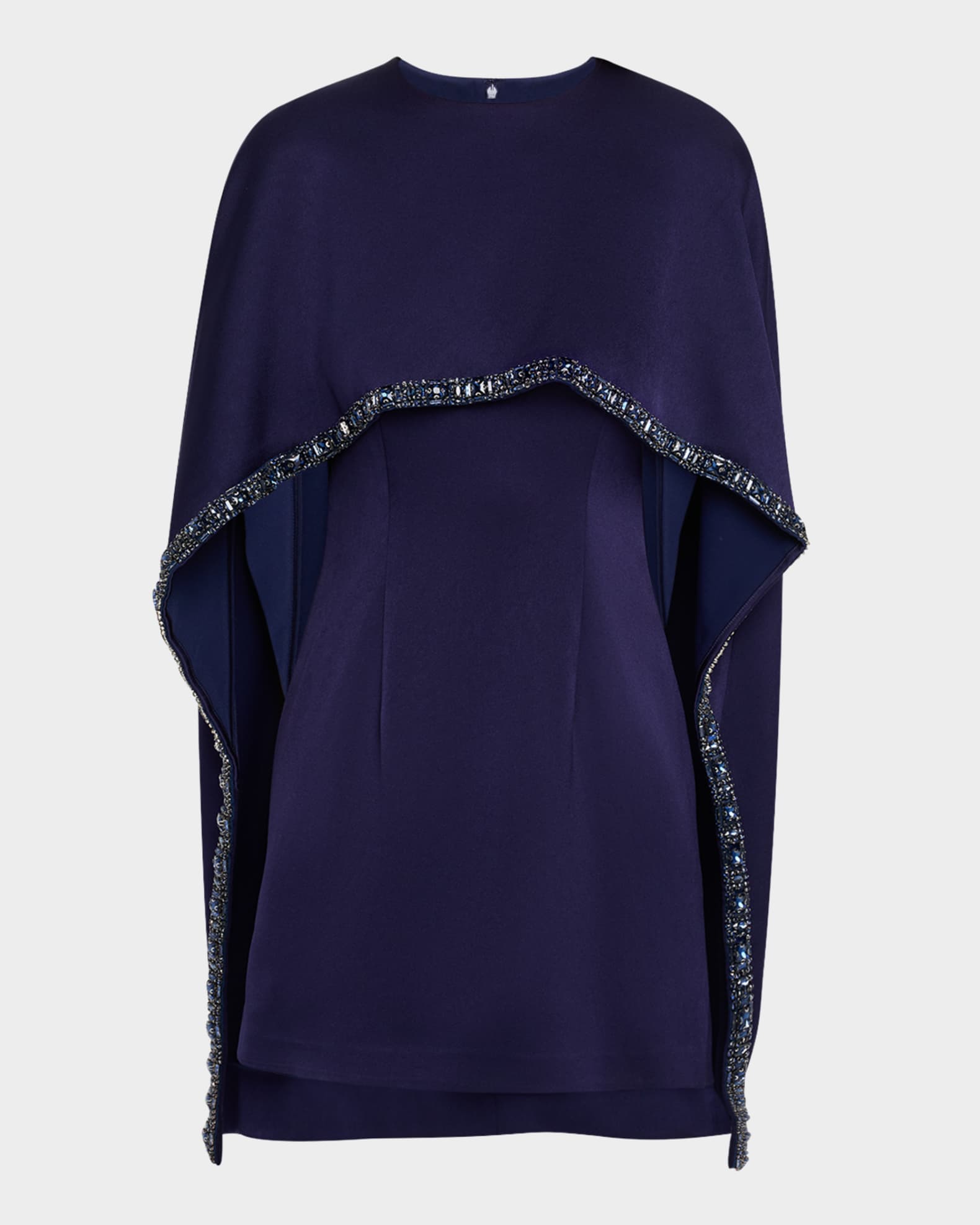 Satin Crepe Embellished Cape Mini Dress 0