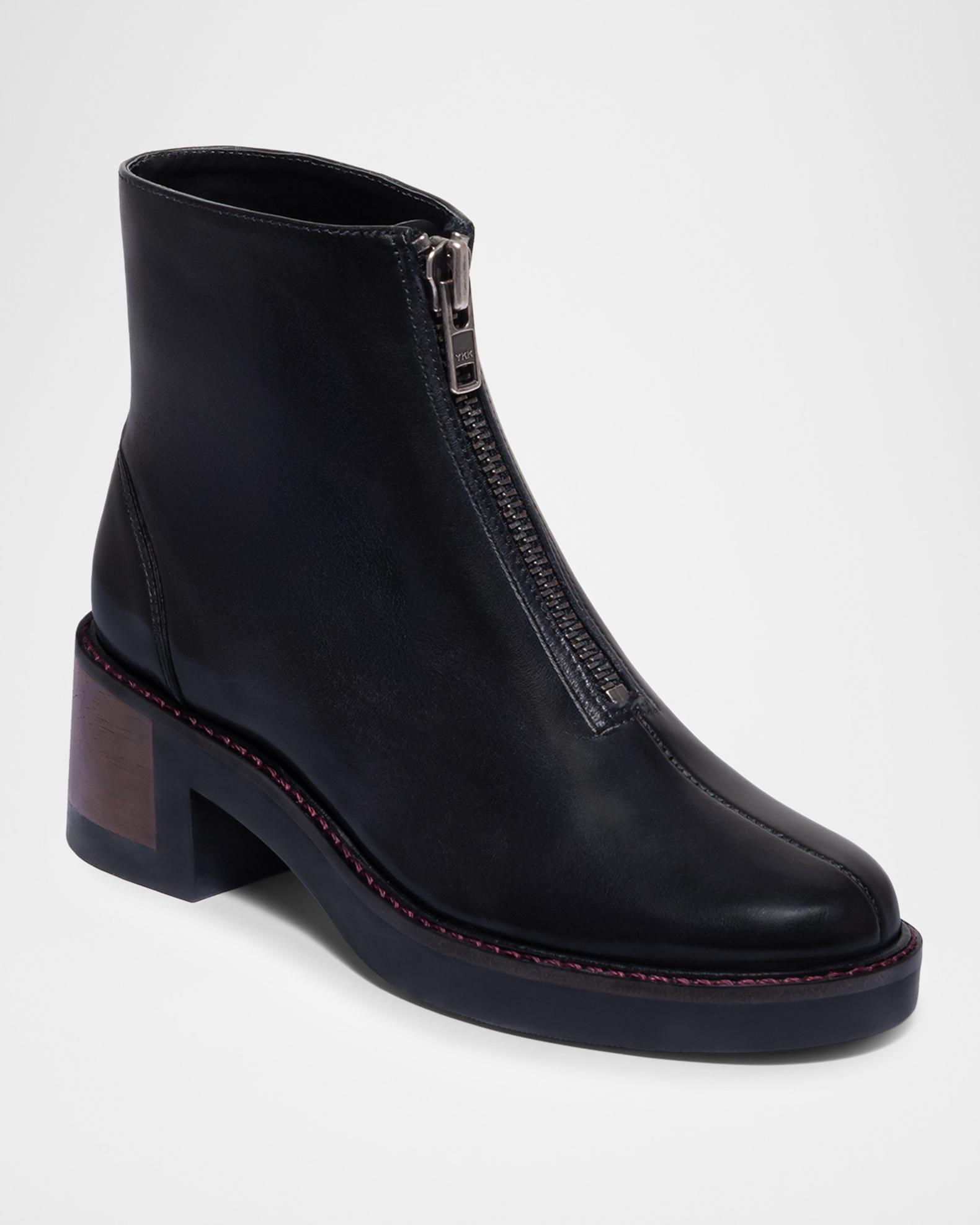 Bernardo Tess Leather Front-Zip Ankle Boots | Neiman Marcus display picture 1