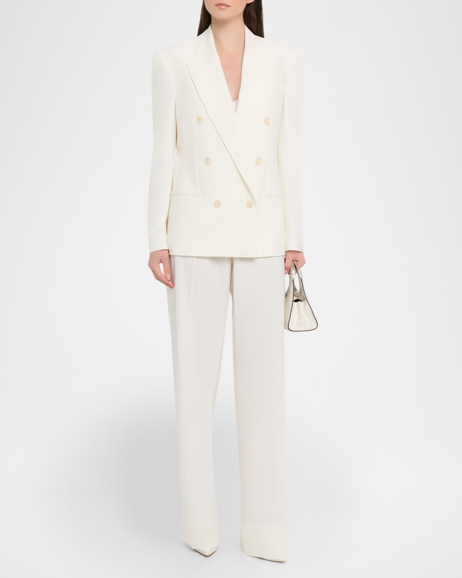 Stella McCartney Double-Breasted Wool Canvas Tuxedo Blazer