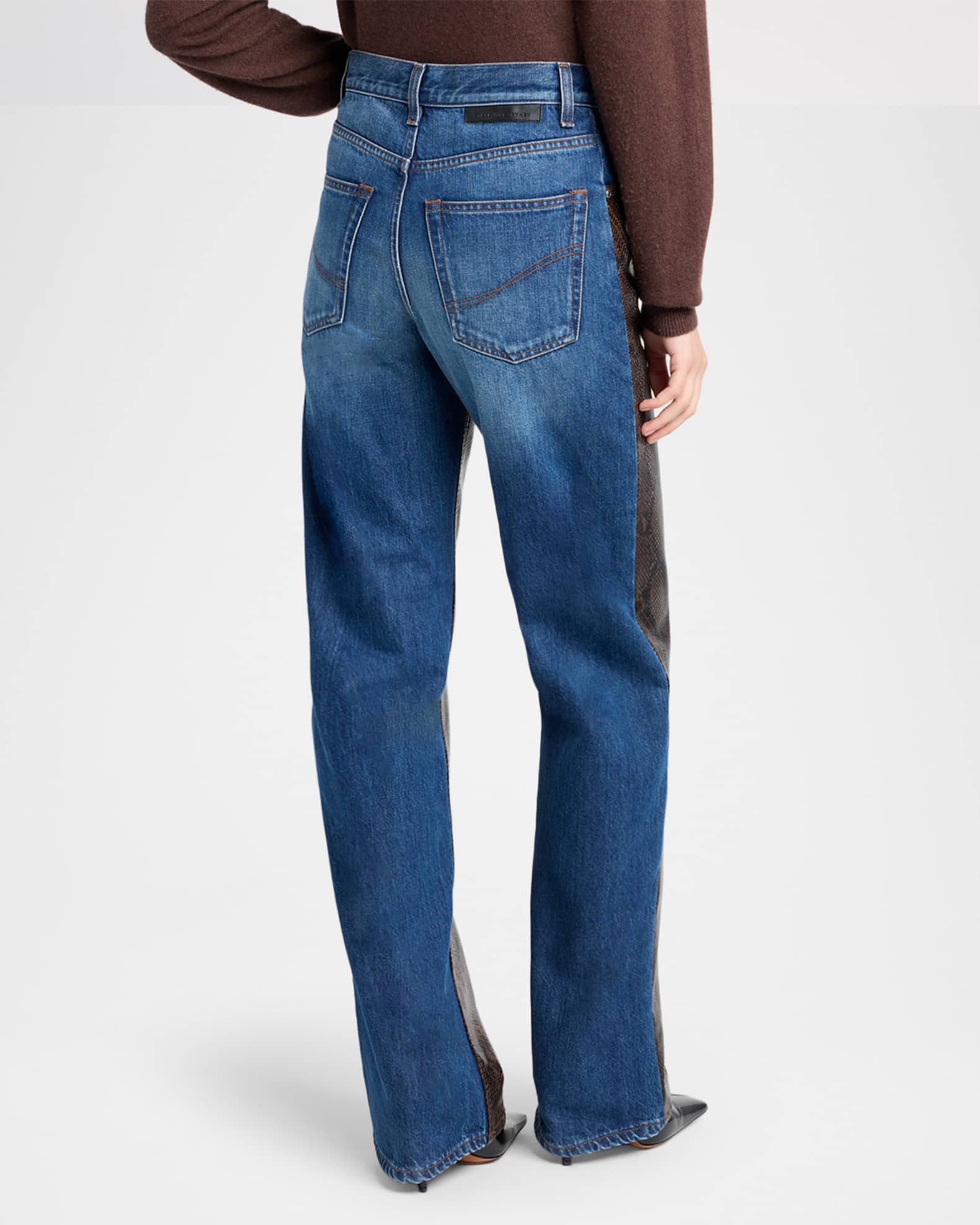 Stella McCartney Snake Panel Vegan Leather Chaps Denim Jeans