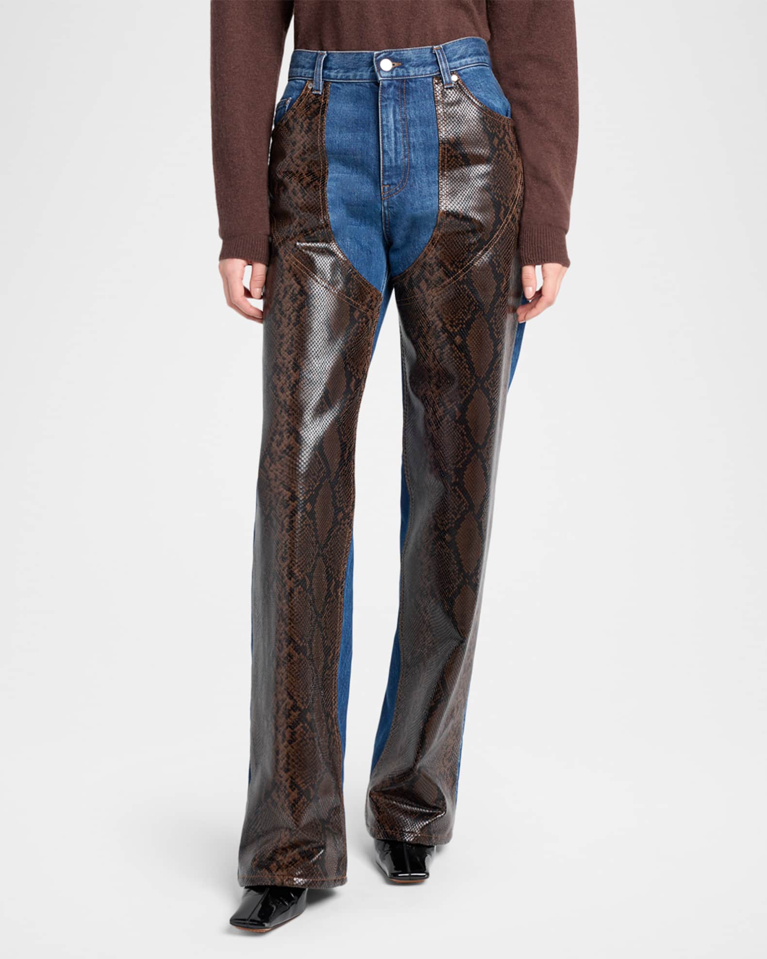 Stella McCartney パネルジーンズ Stella McCartney Snake Panel Vegan Leather Chaps Denim Jeans