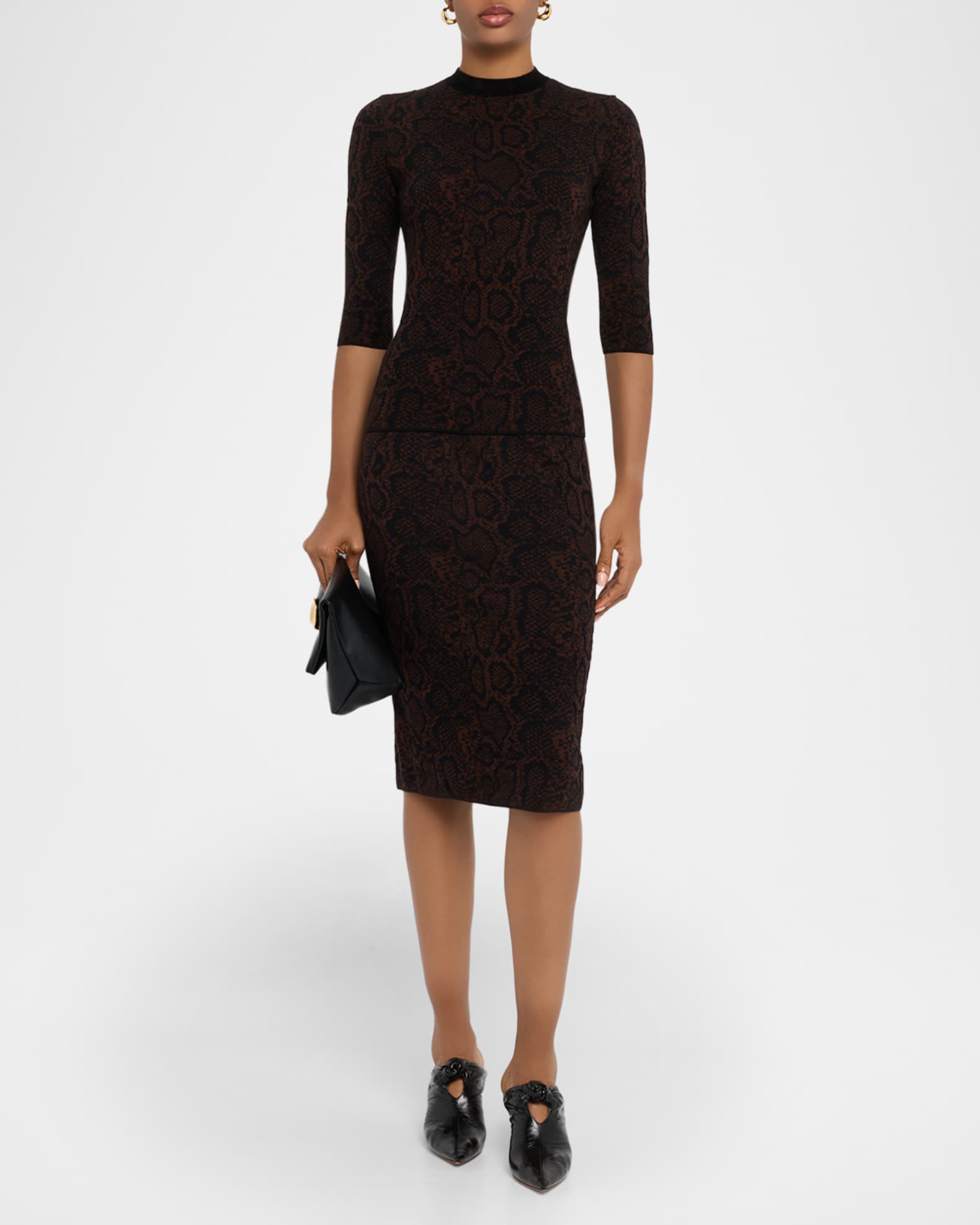 Textured Snake Jacquard Elbow-Sleeve Top 1