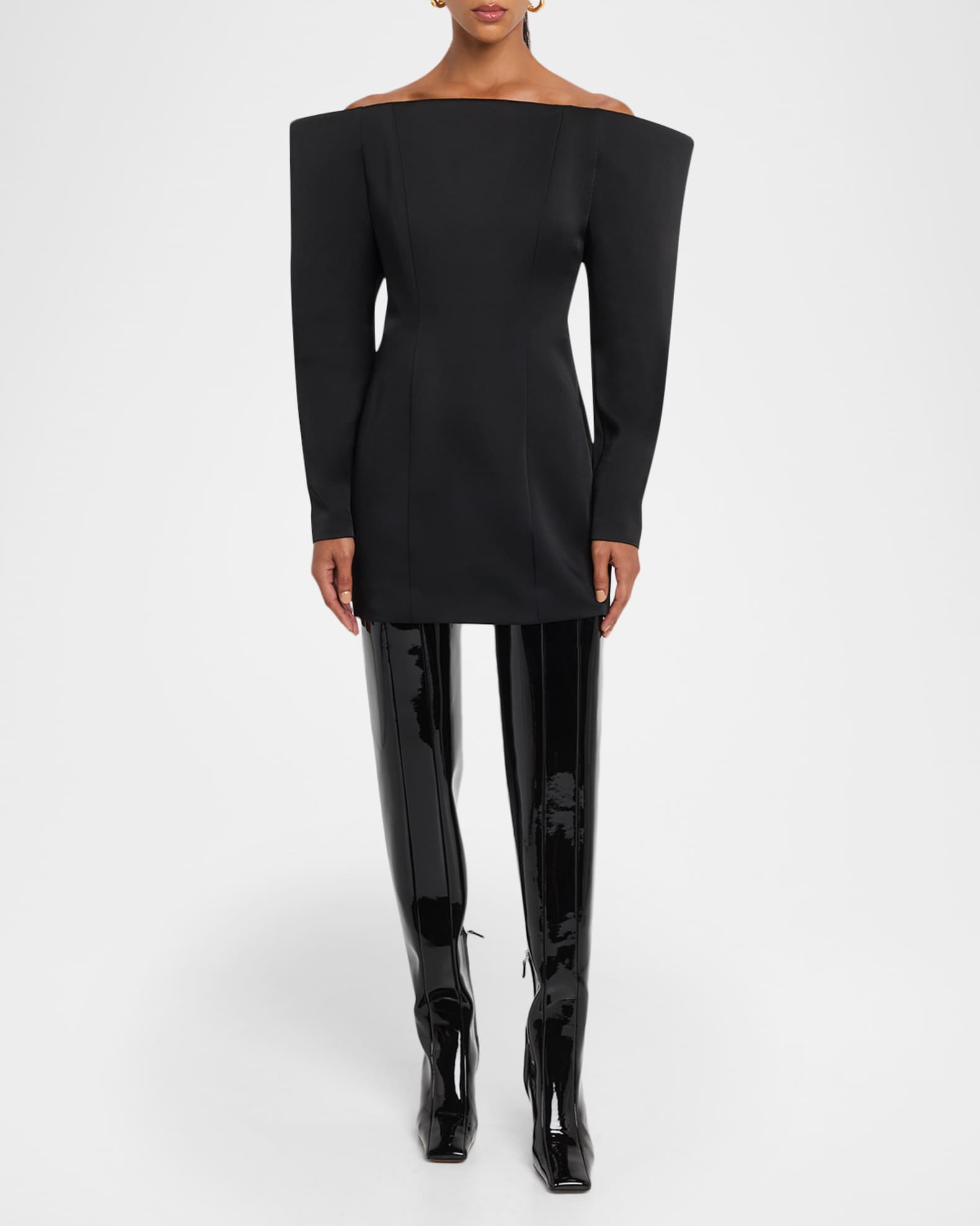 Stella McCartney Off-Shoulder Long-Sleeve Satin Mini Dress | Neiman Marcus