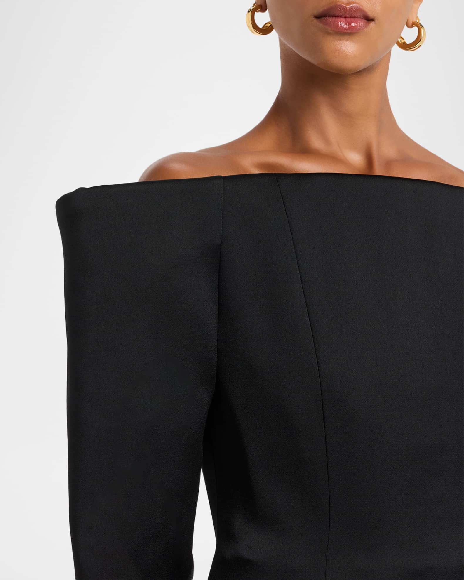 Stella McCartney Off-Shoulder Long-Sleeve Satin Mini Dress