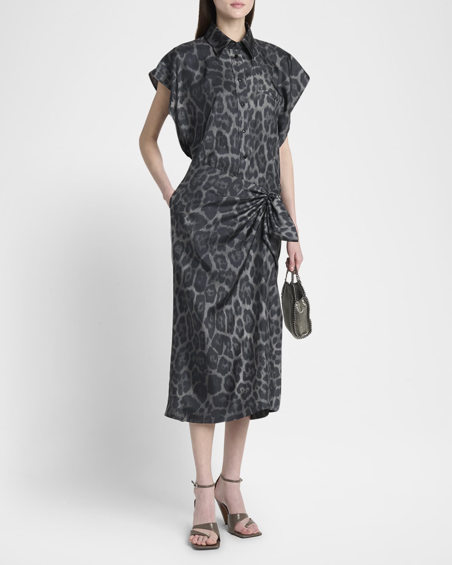 Leopard-Print Gathered Silk Midi Skirt 1